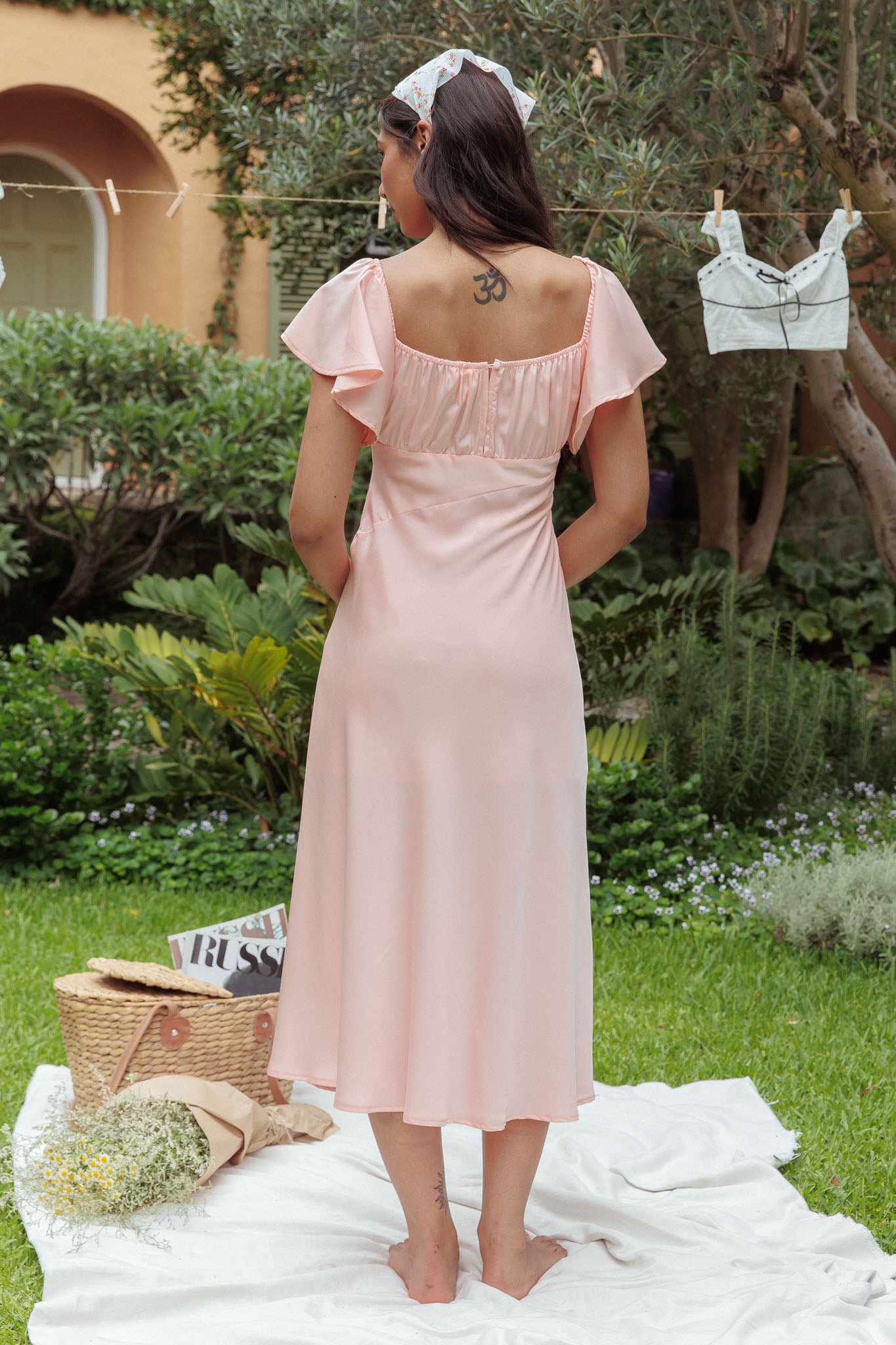 Park Avenue Flutter Sleeve Side Split Midi Dress Blush by Selfie Leslie Australia