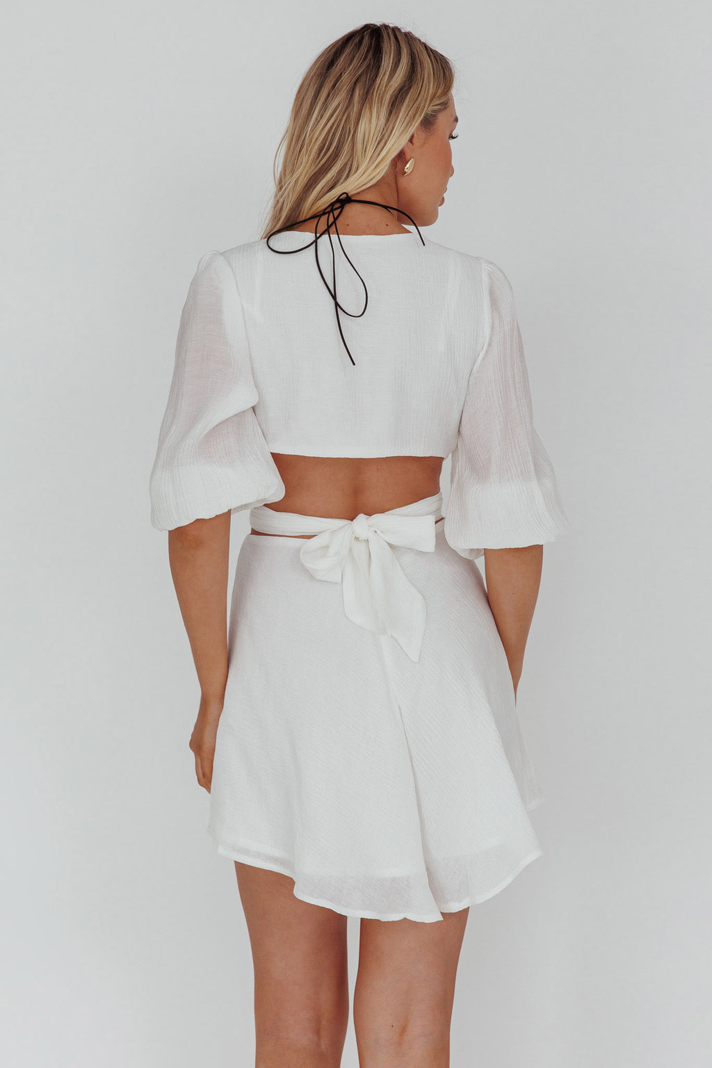 Sunshine Sweetie Cut-Out Waist Tie Feature Mini Dress White by Selfie Leslie Australia