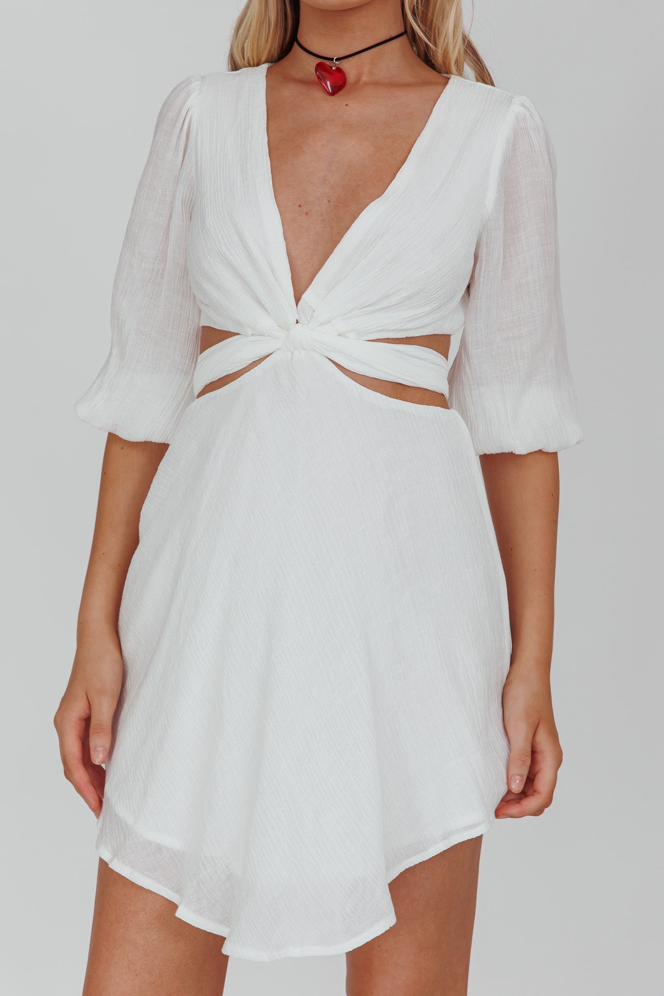 Sunshine Sweetie Cut-Out Waist Tie Feature Mini Dress White by Selfie Leslie Australia