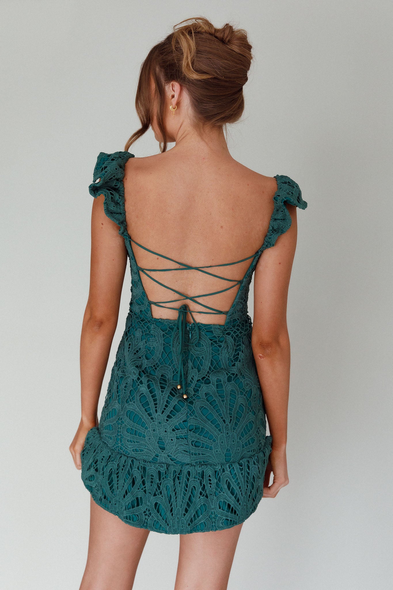 Mon Papillon Lace Mini Dress Forest Green by Selfie Leslie Australia
