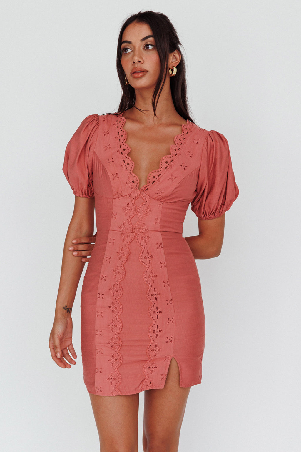 Aylina Scalloped Lace Mini Dress Rose by Selfie Leslie Australia