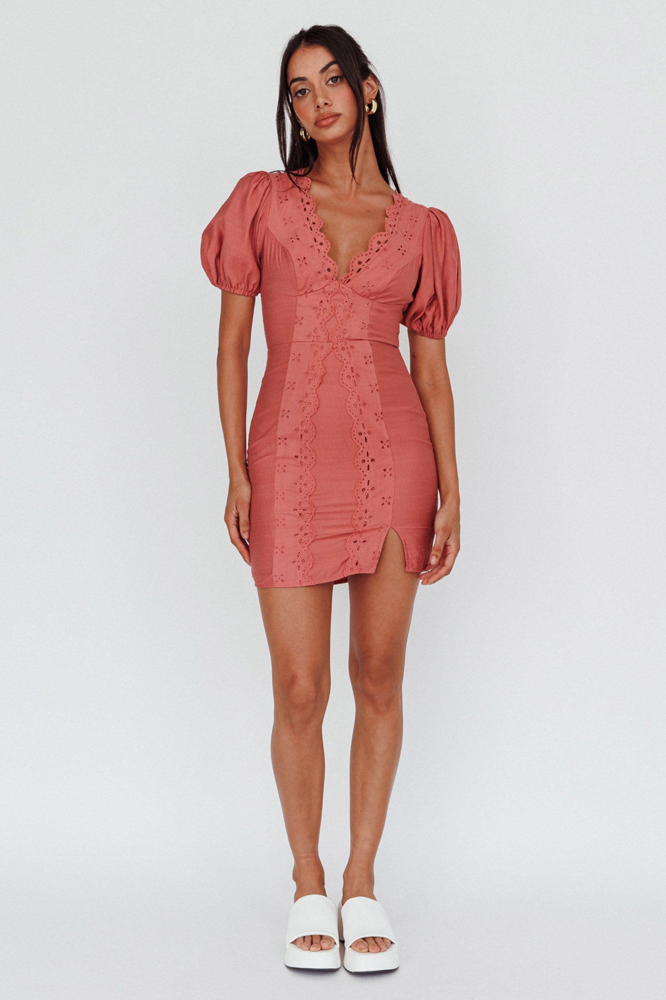 Aylina Scalloped Lace Mini Dress Rose by Selfie Leslie Australia