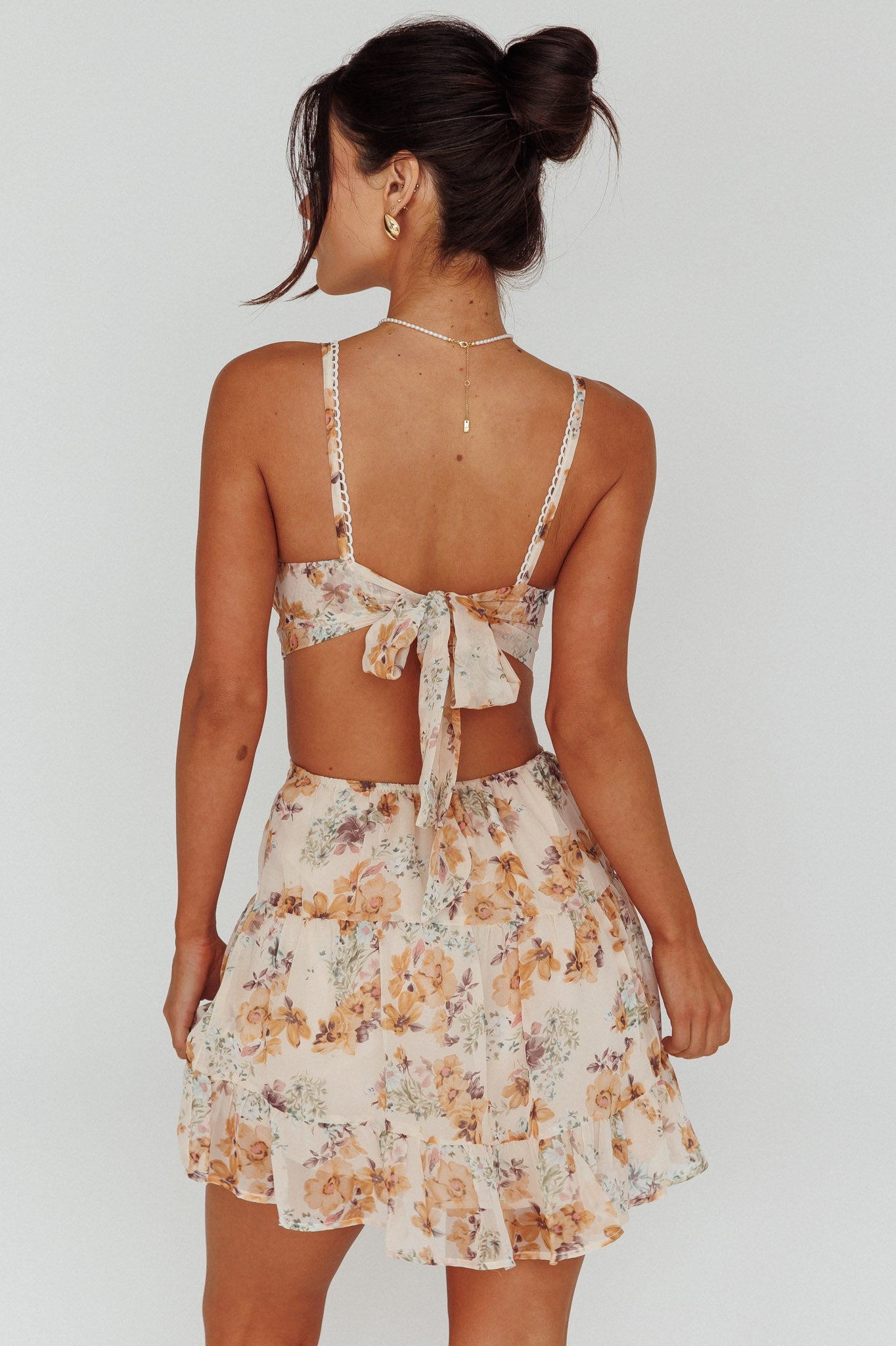 In The Now Sweetheart Tied Back Mini Dress Beige by Selfie Leslie Australia