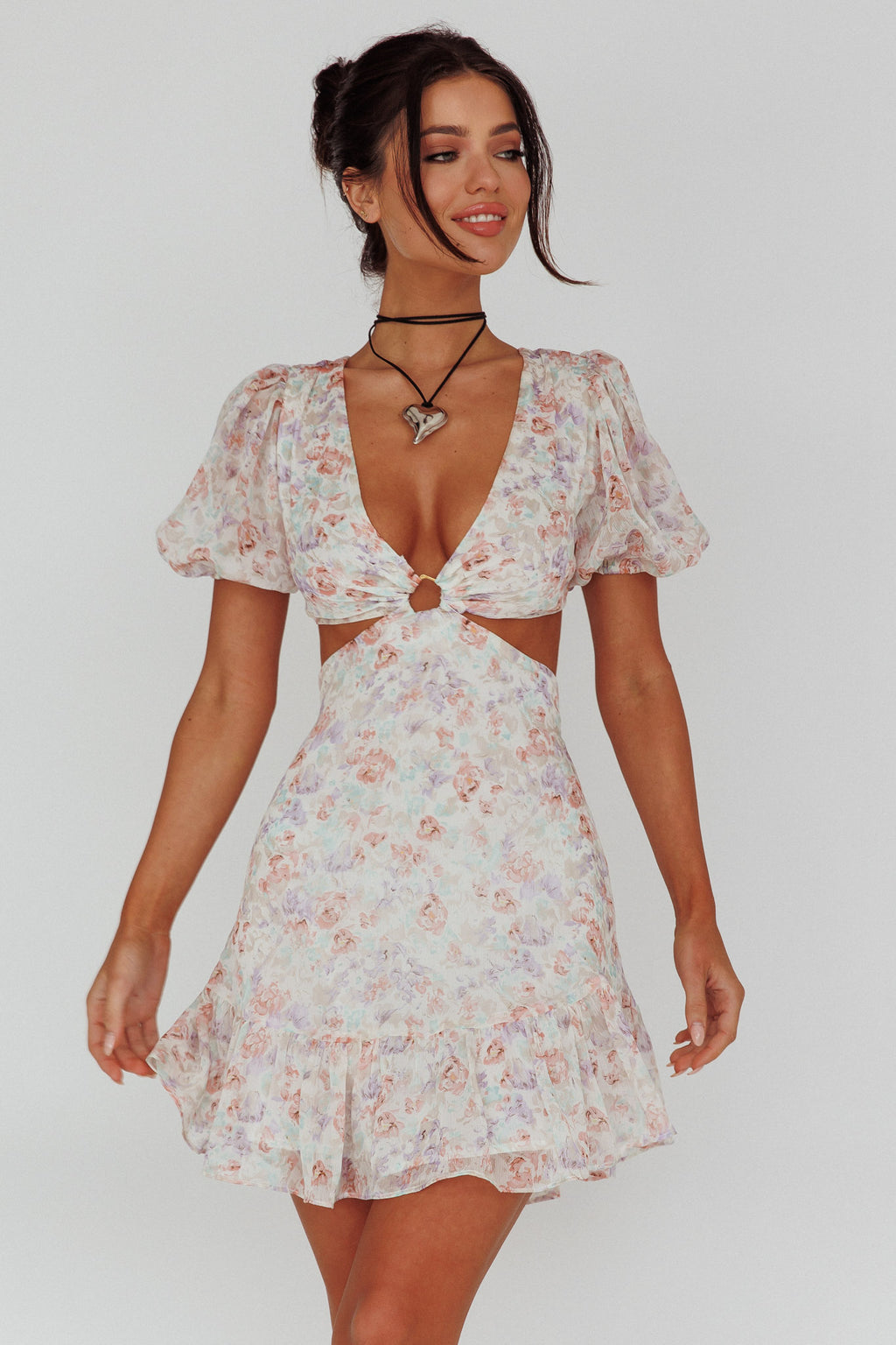 Graciele Laced Back Cut-Out Mini Dress Floral Blush by Selfie Leslie Australia