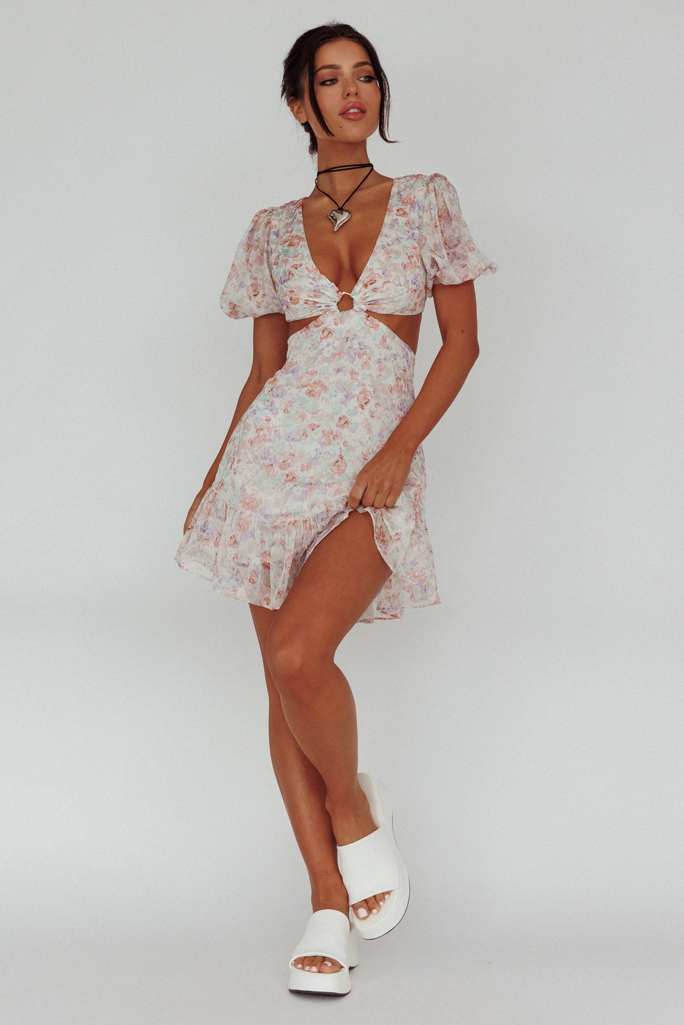 Graciele Laced Back Cut-Out Mini Dress Floral Blush by Selfie Leslie Australia