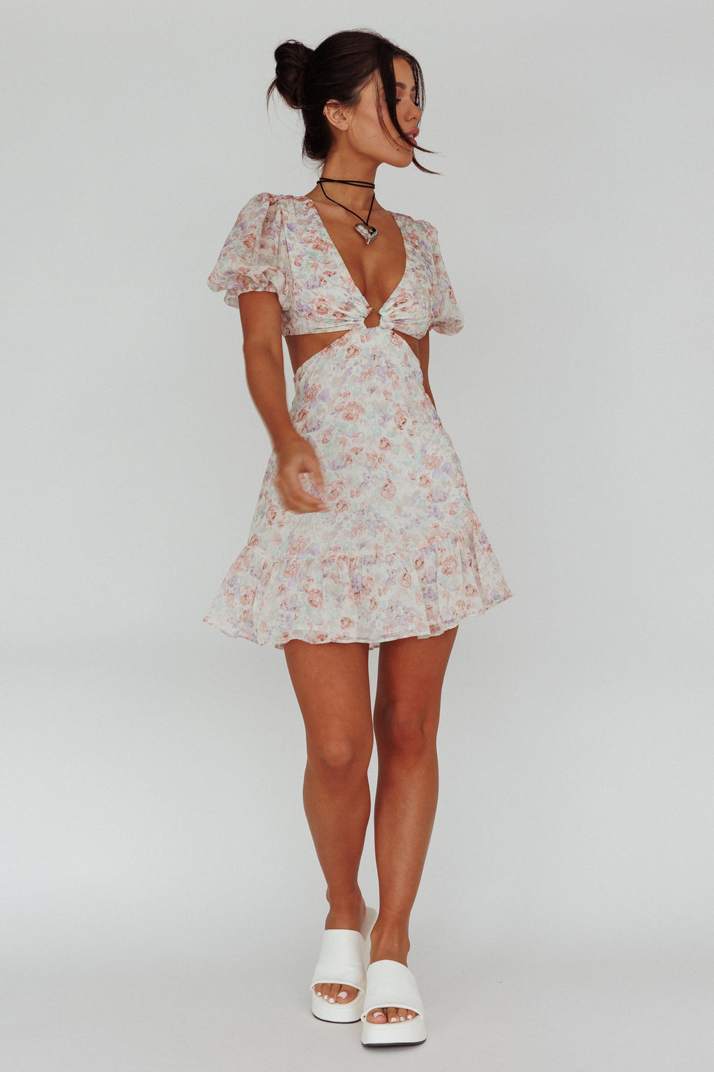 Graciele Laced Back Cut-Out Mini Dress Floral Blush by Selfie Leslie Australia