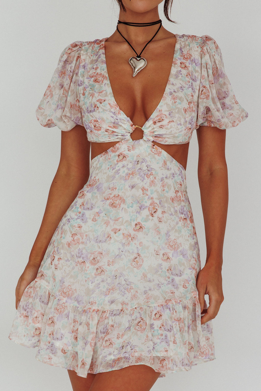 Graciele Laced Back Cut-Out Mini Dress Floral Blush by Selfie Leslie Australia