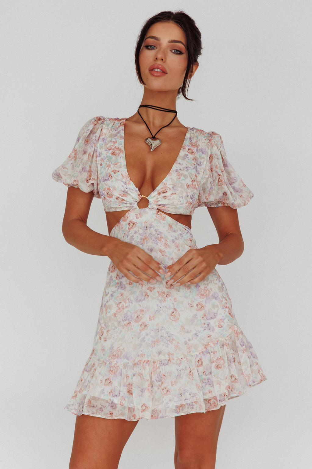 Graciele Laced Back Cut-Out Mini Dress Floral Blush by Selfie Leslie Australia