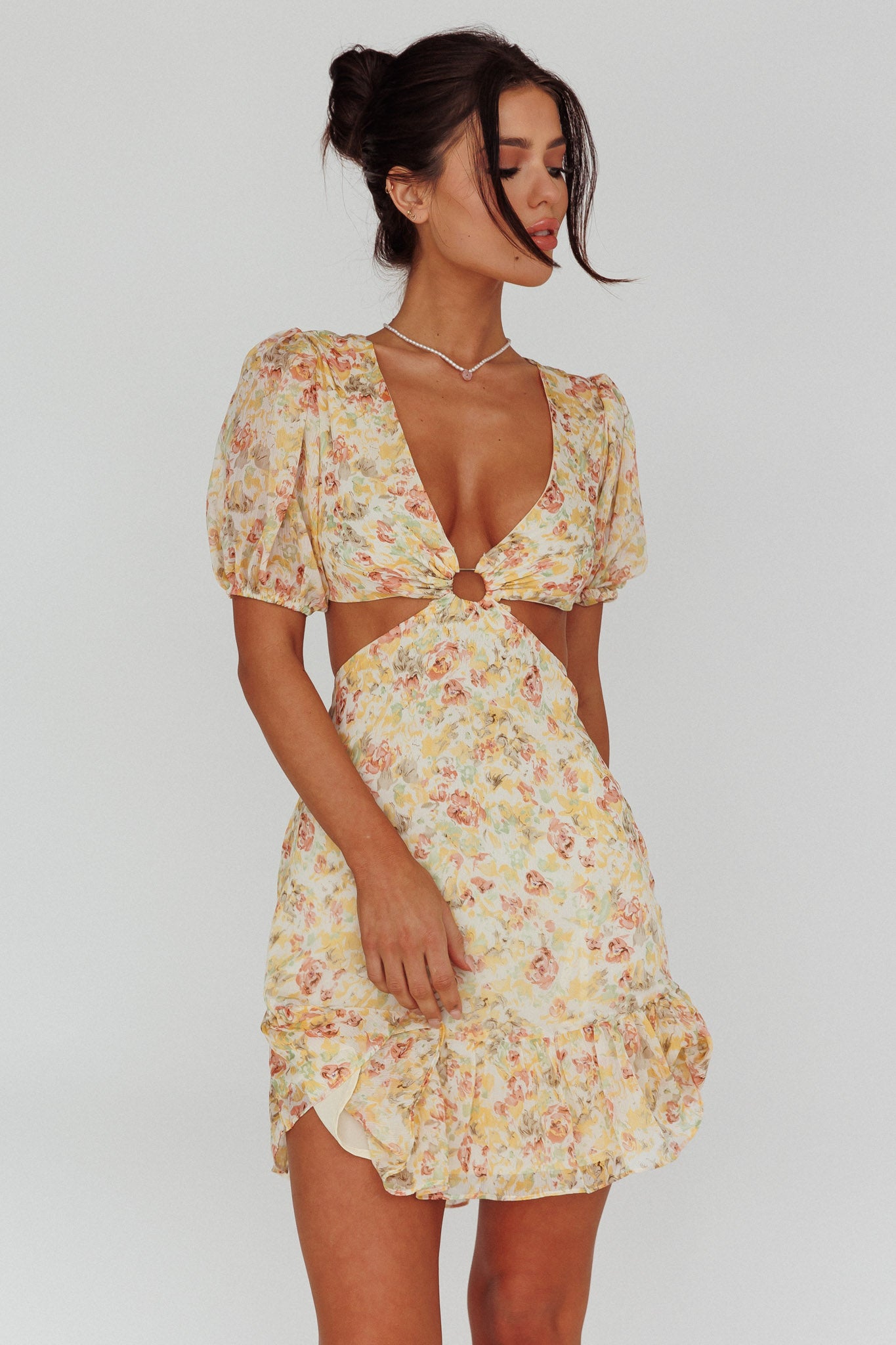 Graciele Laced Back Cut-Out Mini Dress Floral Orange by Selfie Leslie Australia