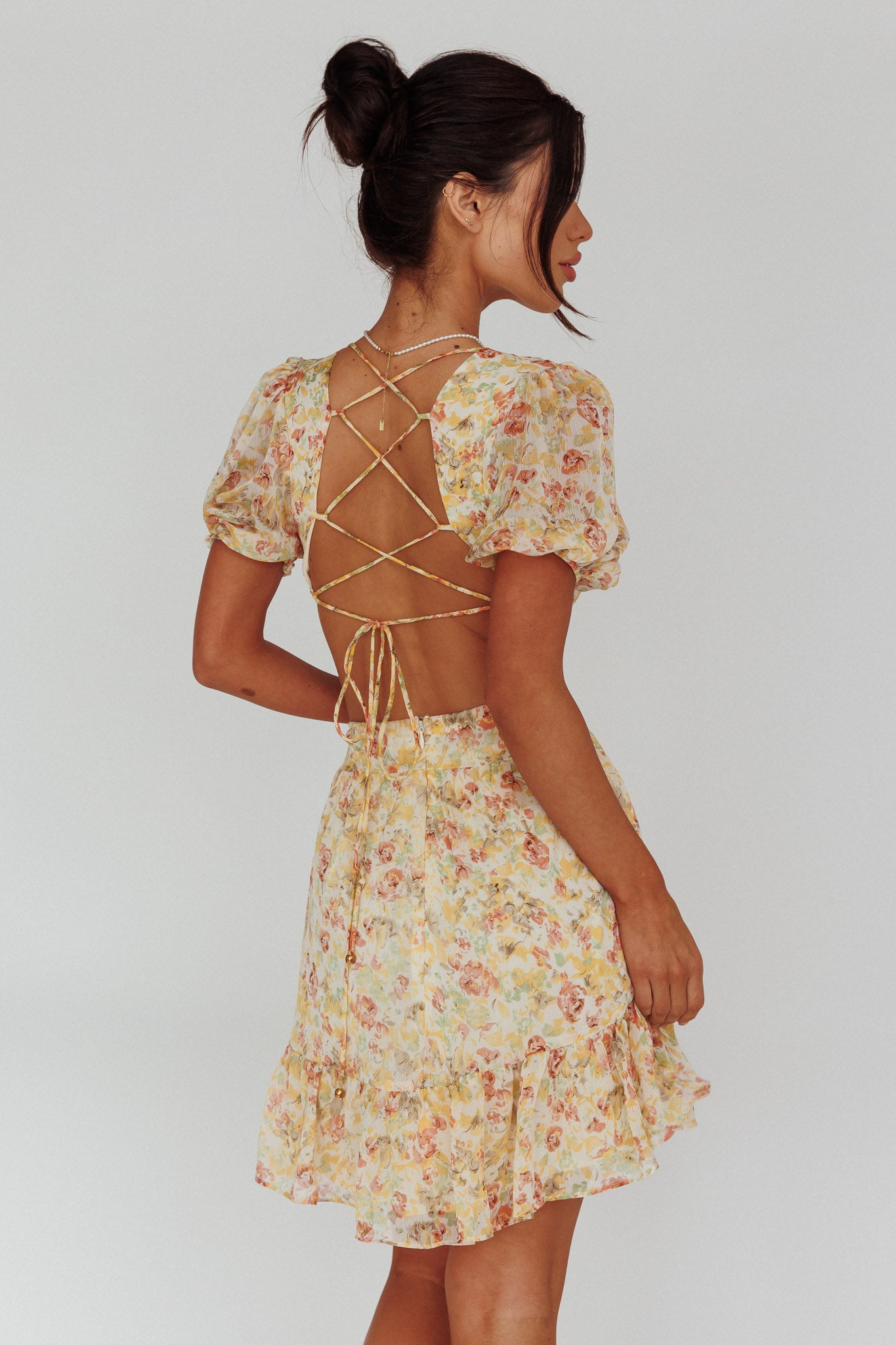 Graciele Laced Back Cut-Out Mini Dress Floral Orange by Selfie Leslie Australia