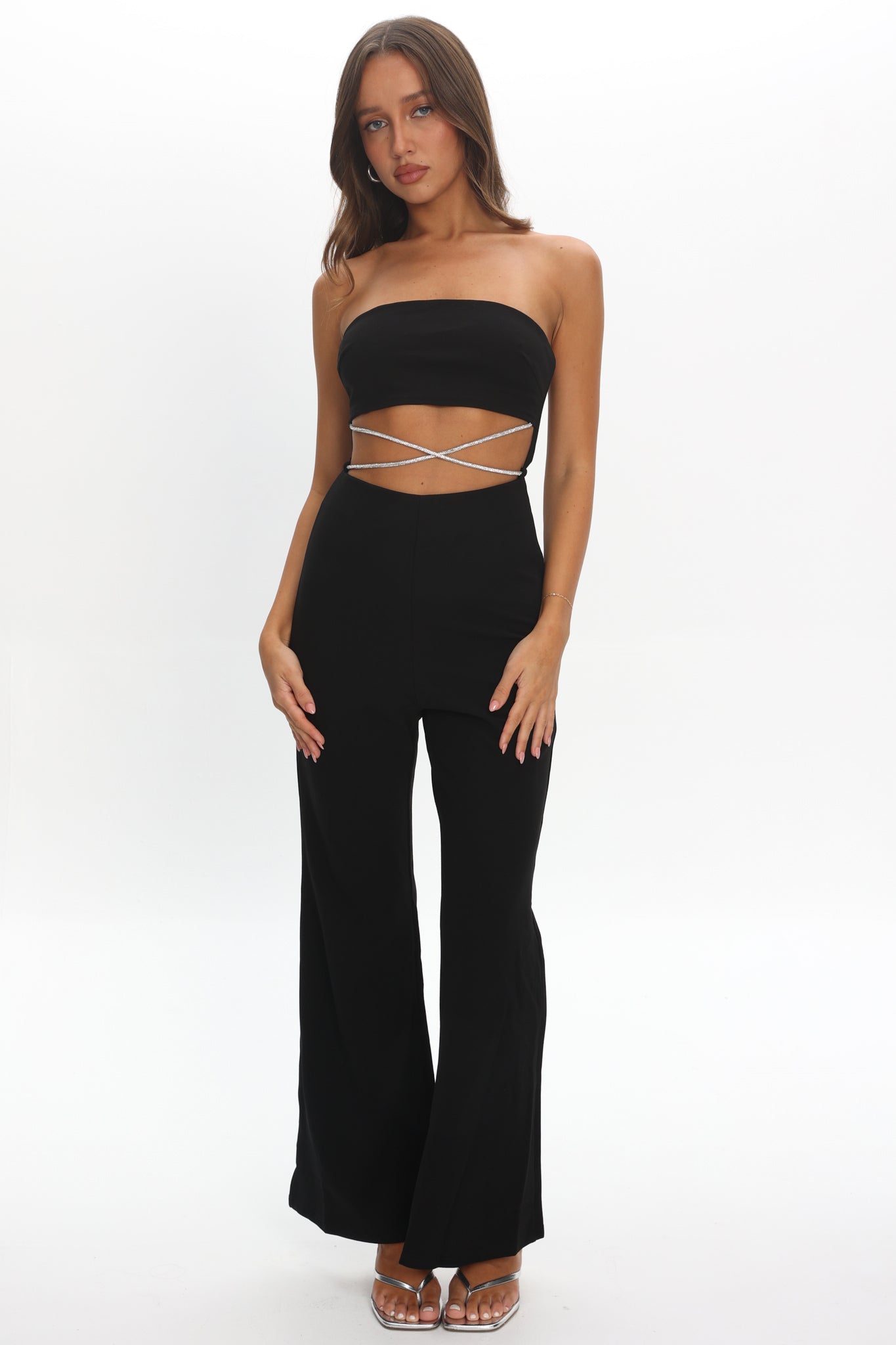 Nohemi Strapless Diamante Jumpsuit Black by Selfie Leslie Australia