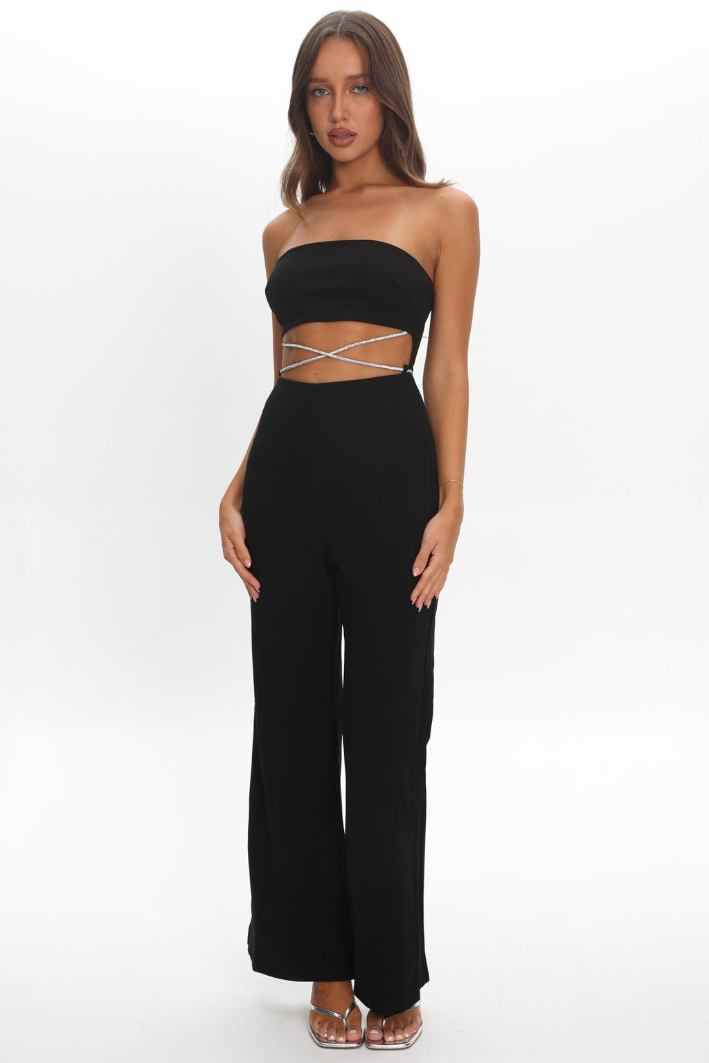 Nohemi Strapless Diamante Jumpsuit Black by Selfie Leslie Australia