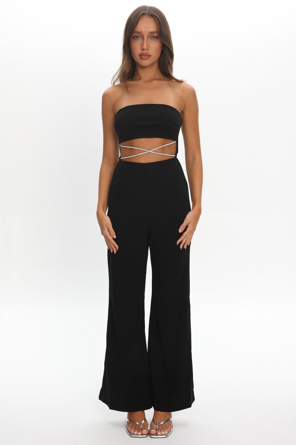 Nohemi Strapless Diamante Jumpsuit Black by Selfie Leslie Australia