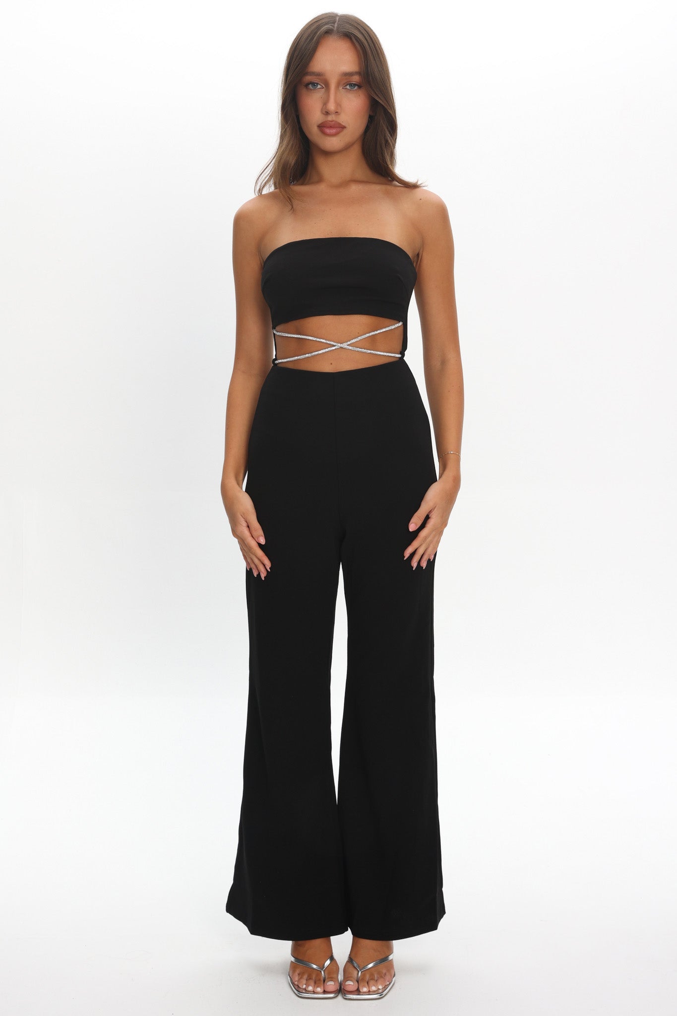 Nohemi Strapless Diamante Jumpsuit Black by Selfie Leslie Australia