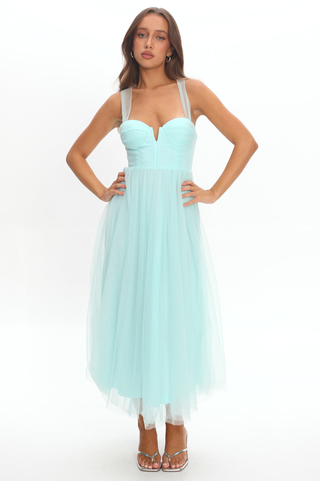 Surreal Lace-Up Back Tulle Midi Dress Mint by Selfie Leslie Australia