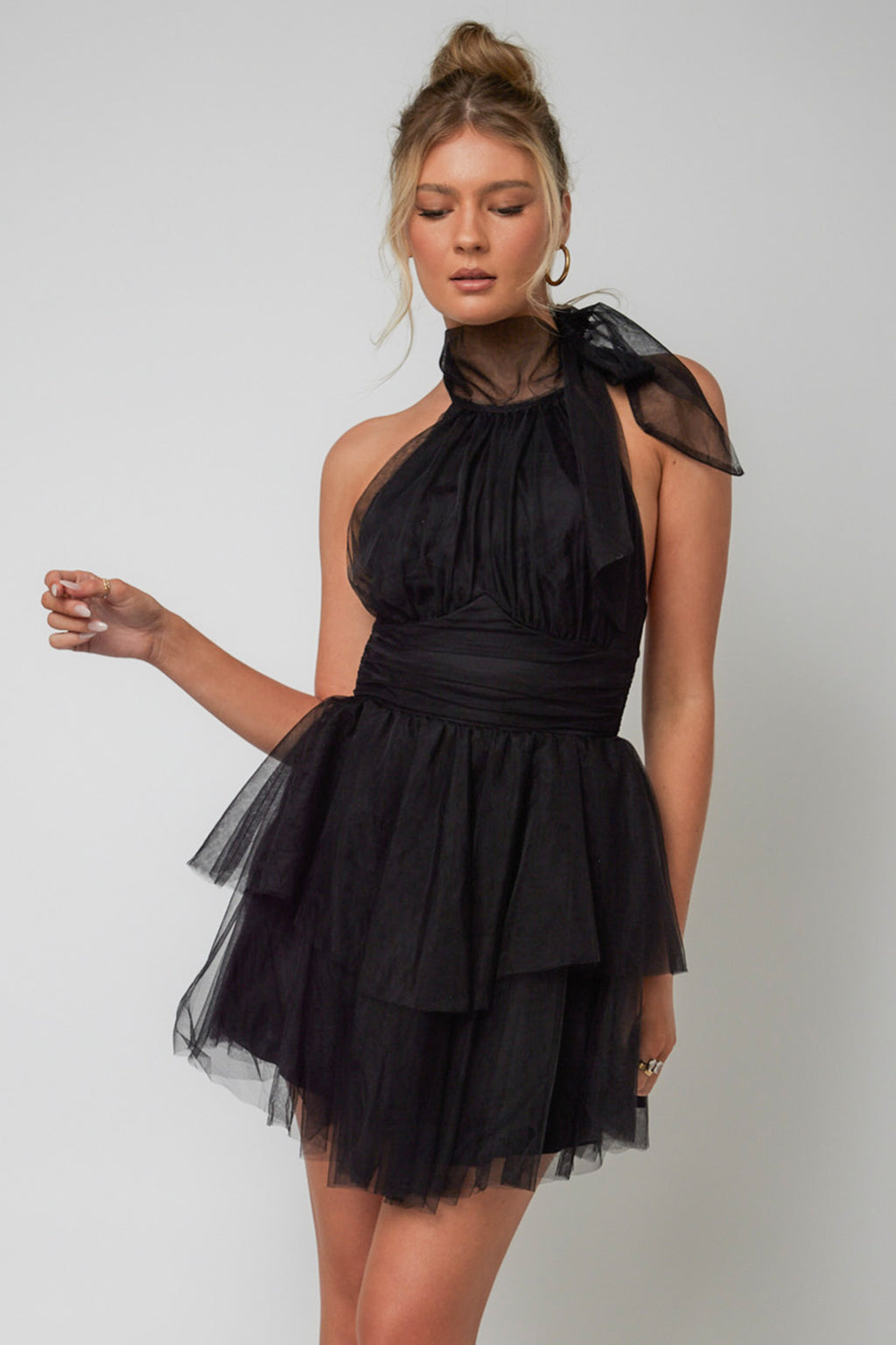 Andria Halterneck Tulle Mini Dress Black by Selfie Leslie Australia
