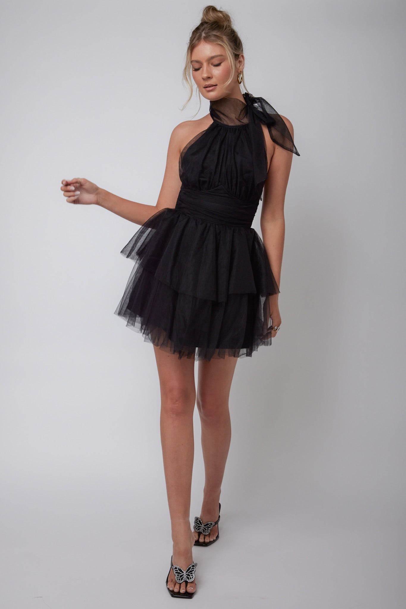 Andria Halterneck Tulle Mini Dress Black by Selfie Leslie Australia