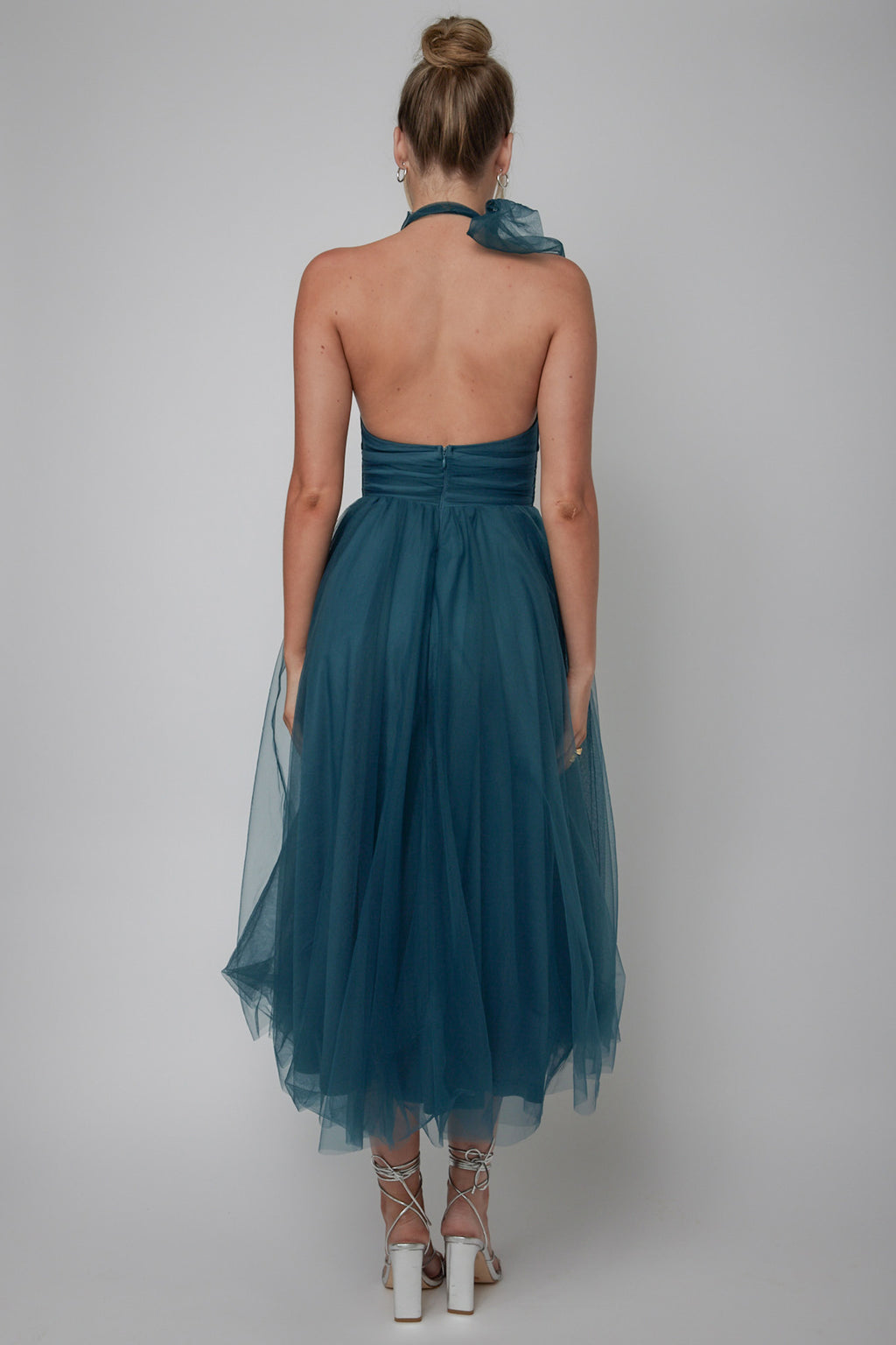 Andria Halterneck Tulle Midi Dress Teal by Selfie Leslie Australia