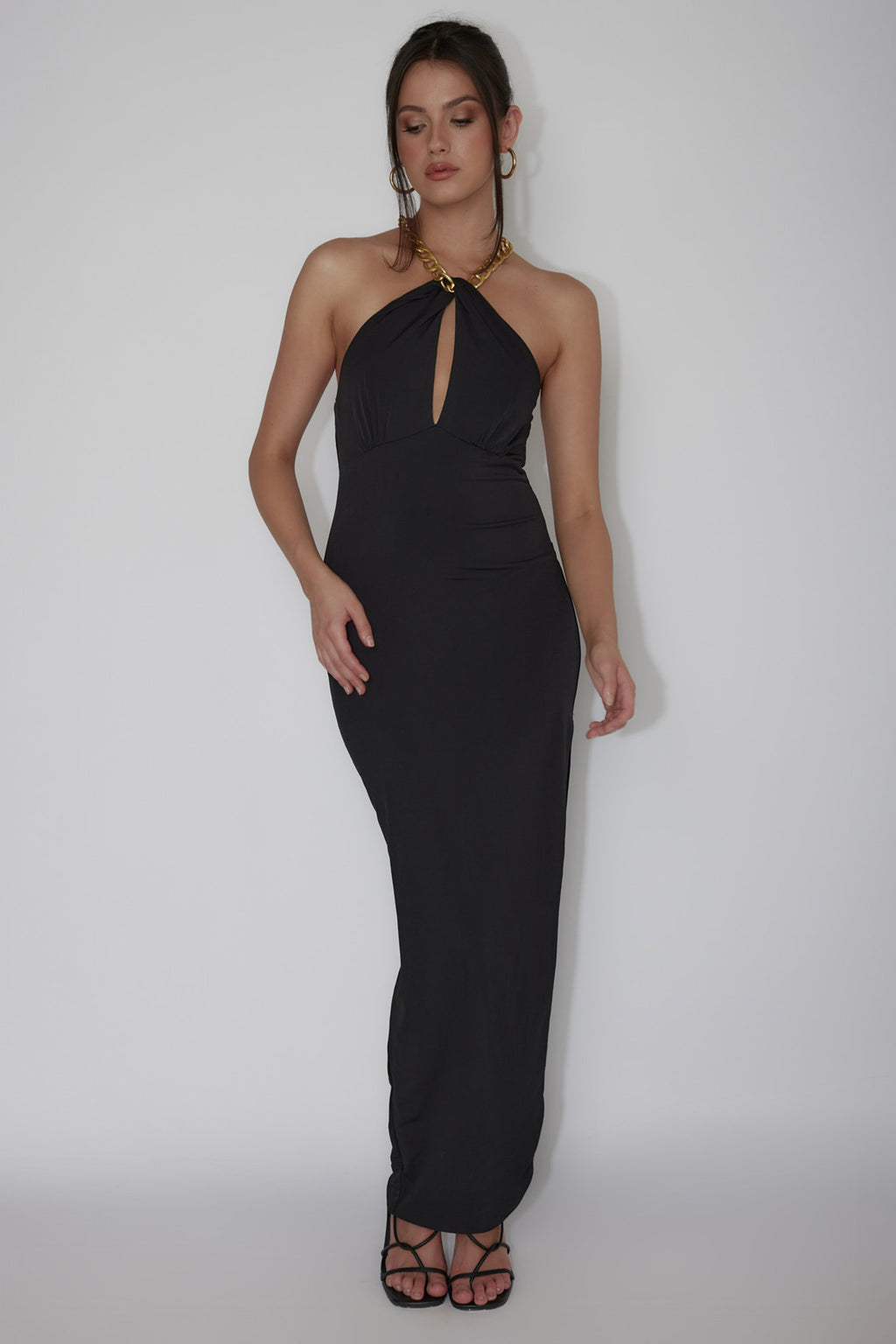 Slow Dance Chain Halter Midi Dress Black by Selfie Leslie Australia