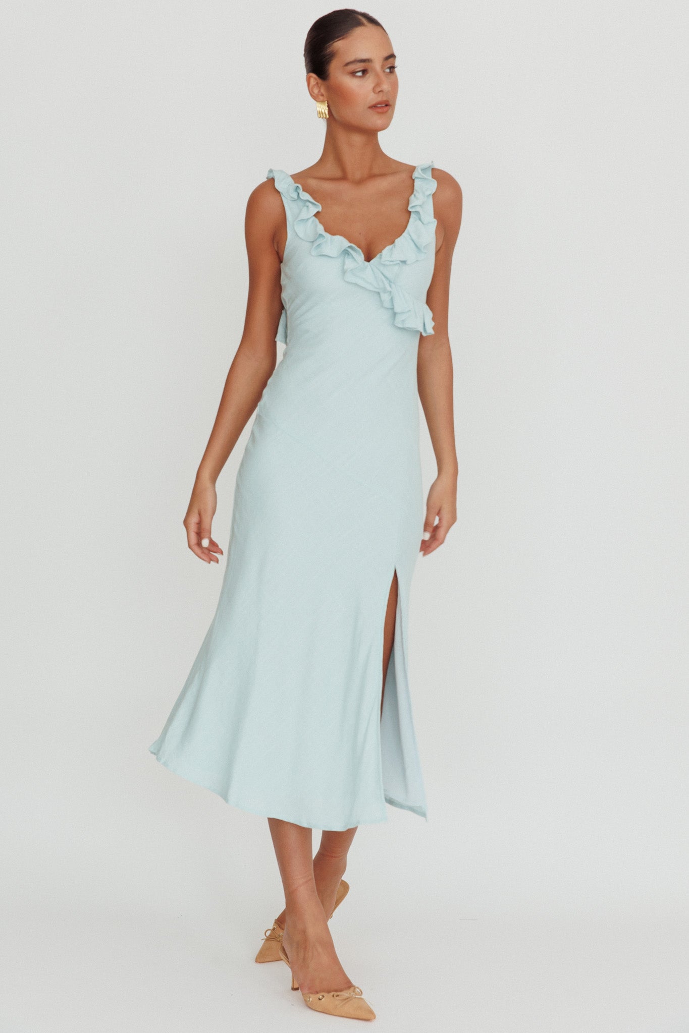 Alba Frill Trim Midi Dress Baby Blue by Selfie Leslie Australia