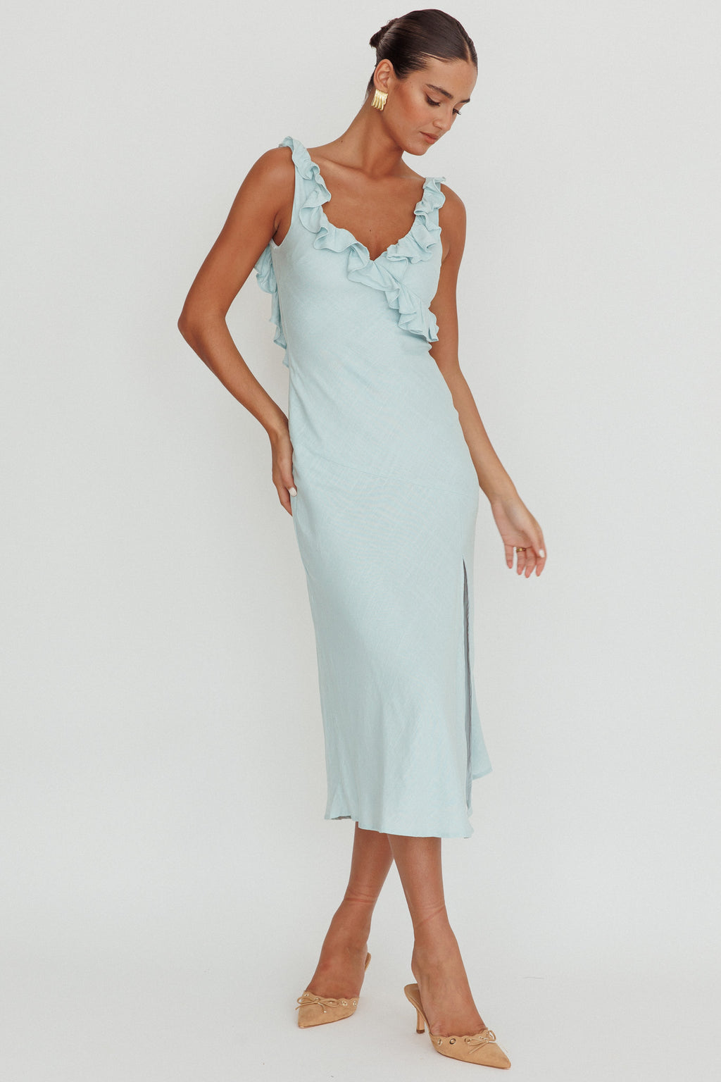 Alba Frill Trim Midi Dress Baby Blue by Selfie Leslie Australia