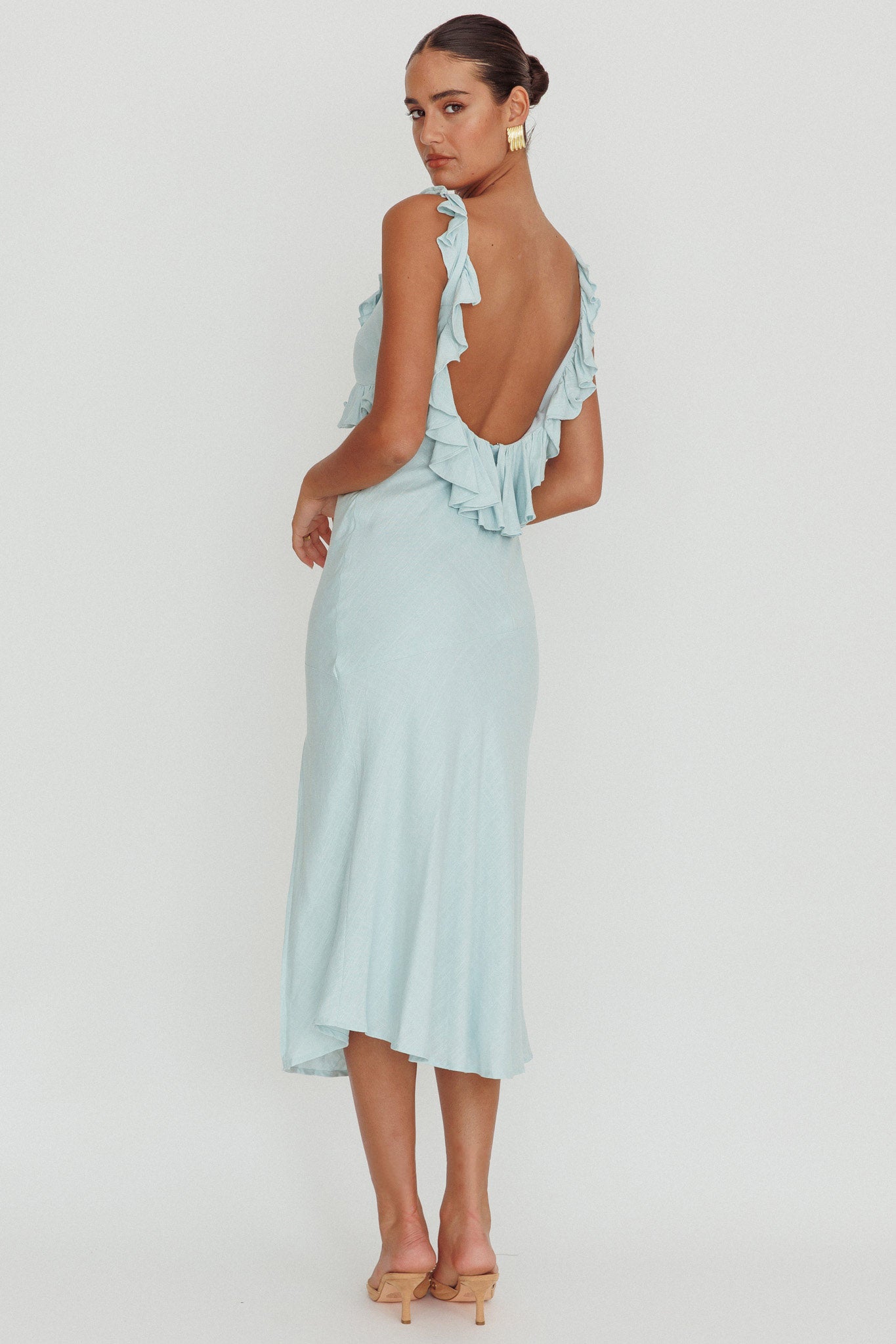 Alba Frill Trim Midi Dress Baby Blue by Selfie Leslie Australia