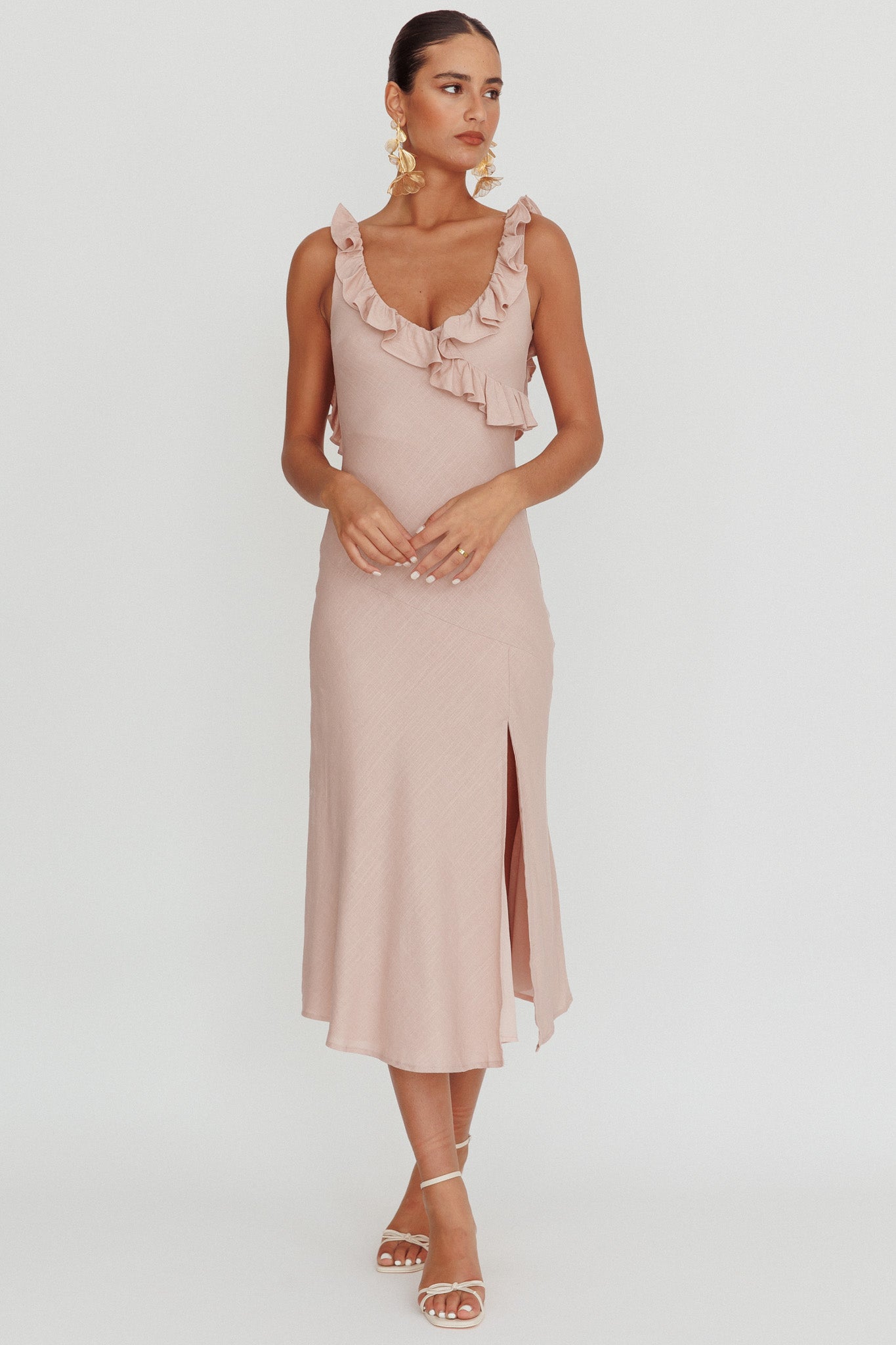 Alba Frill Trim Midi Dress Baby Blush by Selfie Leslie Australia