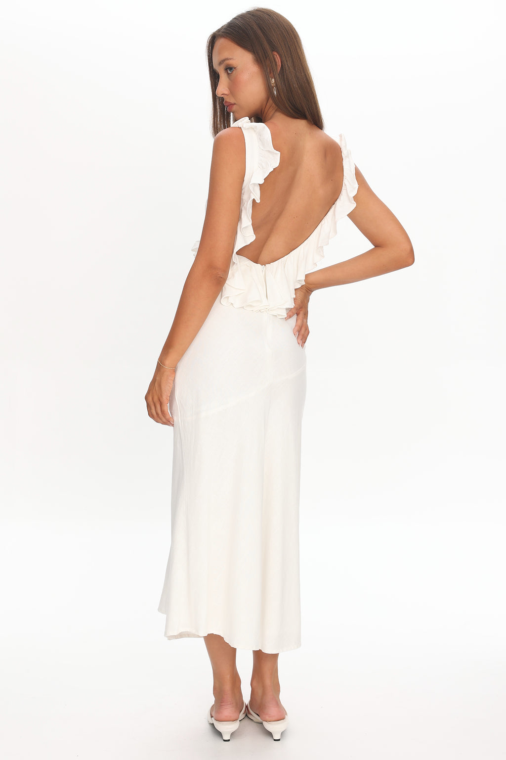 Alba Frill Trim Midi Dress White by Selfie Leslie Australia