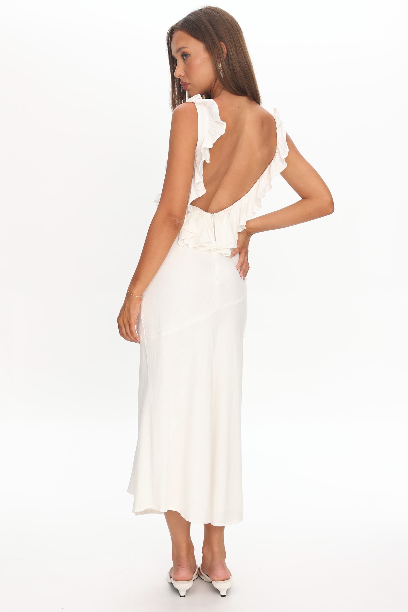 Alba Frill Trim Midi Dress White by Selfie Leslie Australia