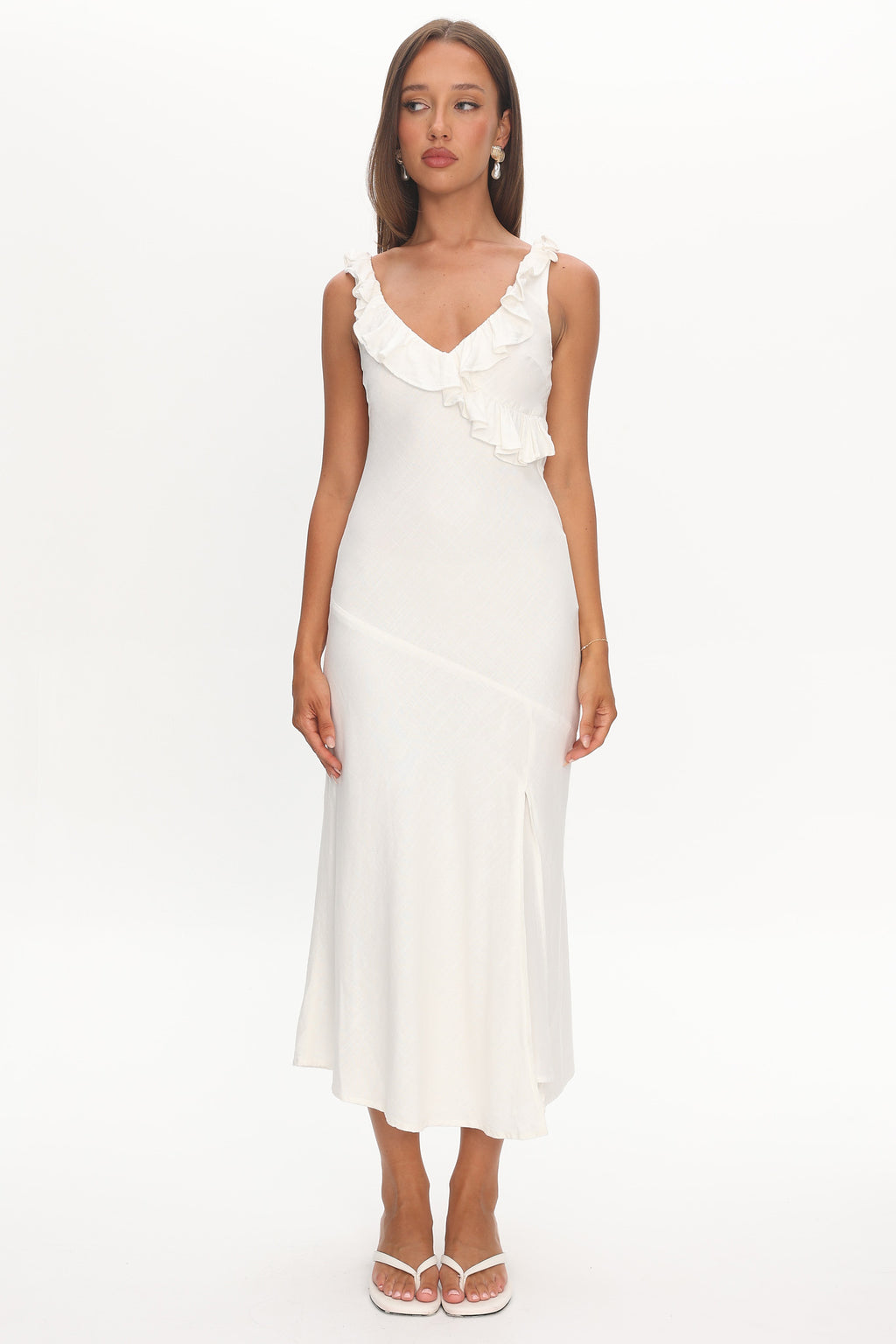 Alba Frill Trim Midi Dress White by Selfie Leslie Australia