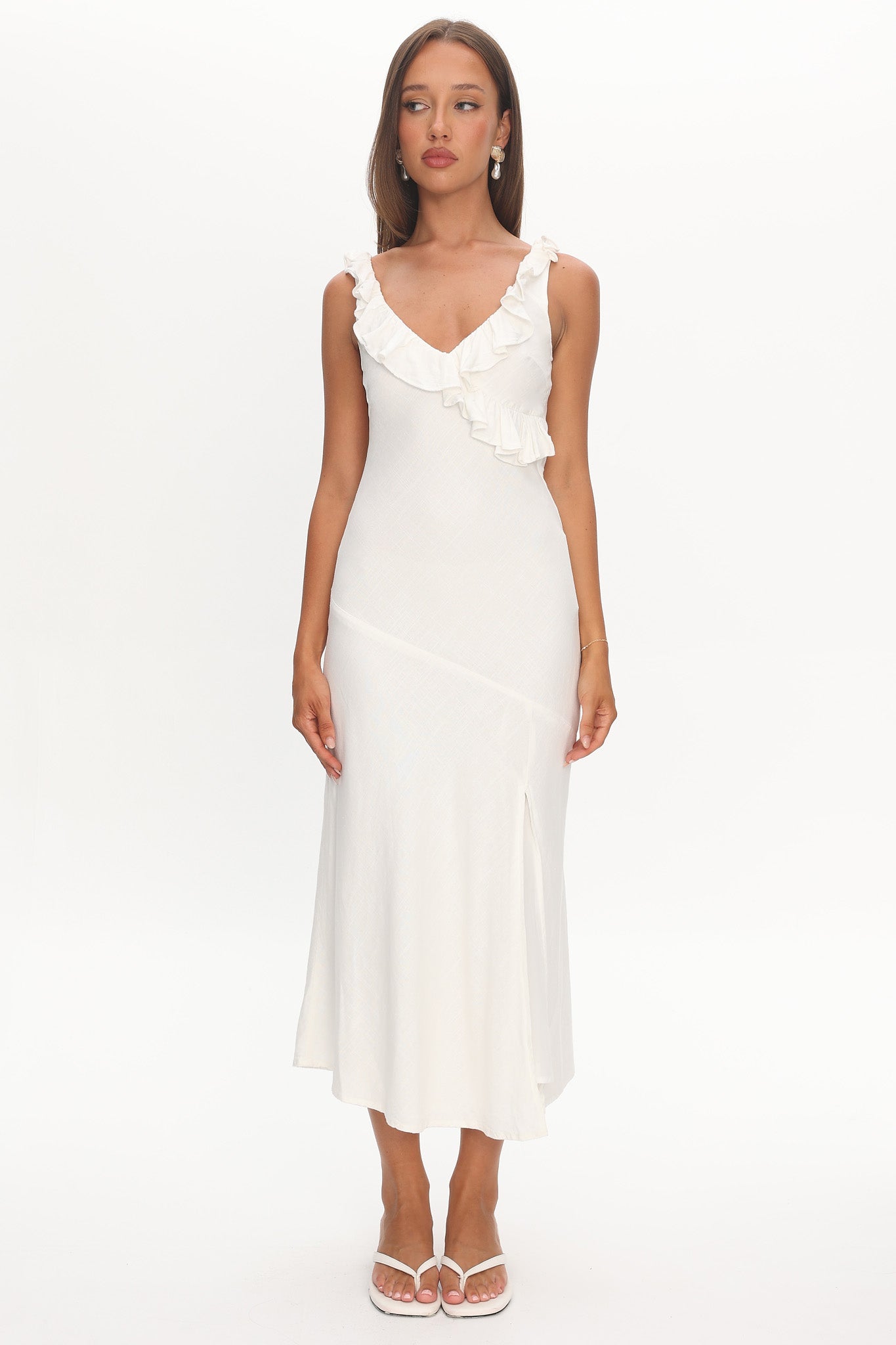 Alba Frill Trim Midi Dress White by Selfie Leslie Australia