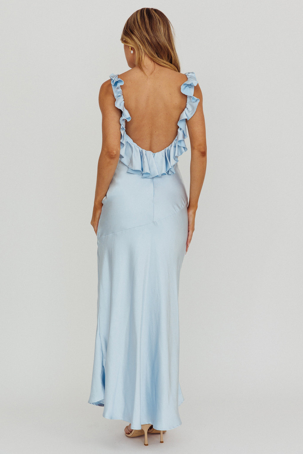 Alba Frill Trim Maxi Dress Blue by Selfie Leslie Australia