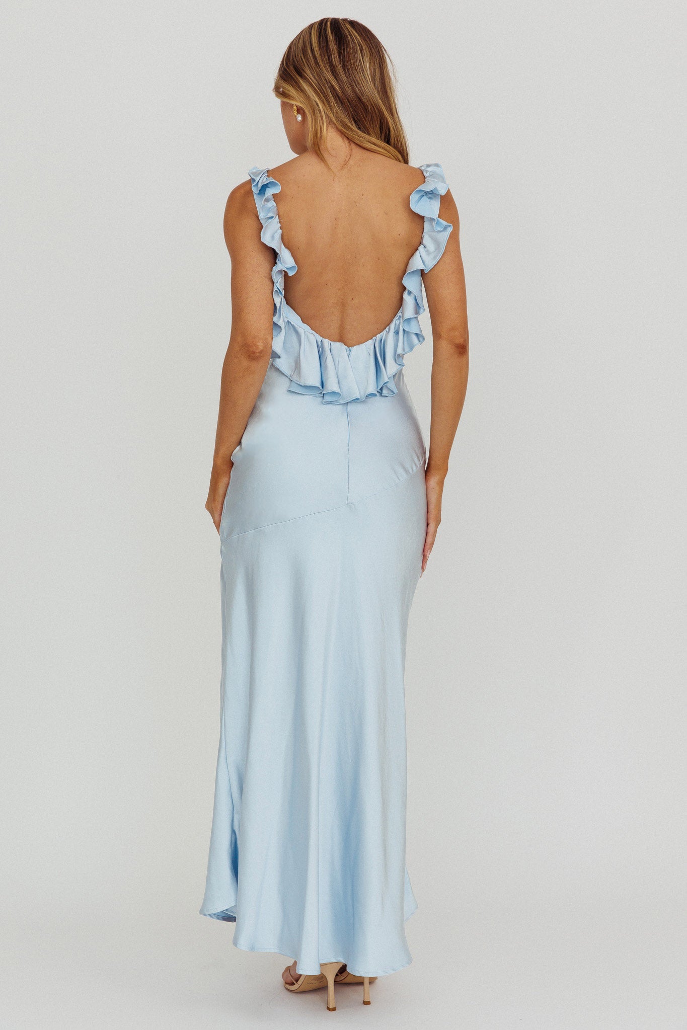 Alba Frill Trim Maxi Dress Blue by Selfie Leslie Australia