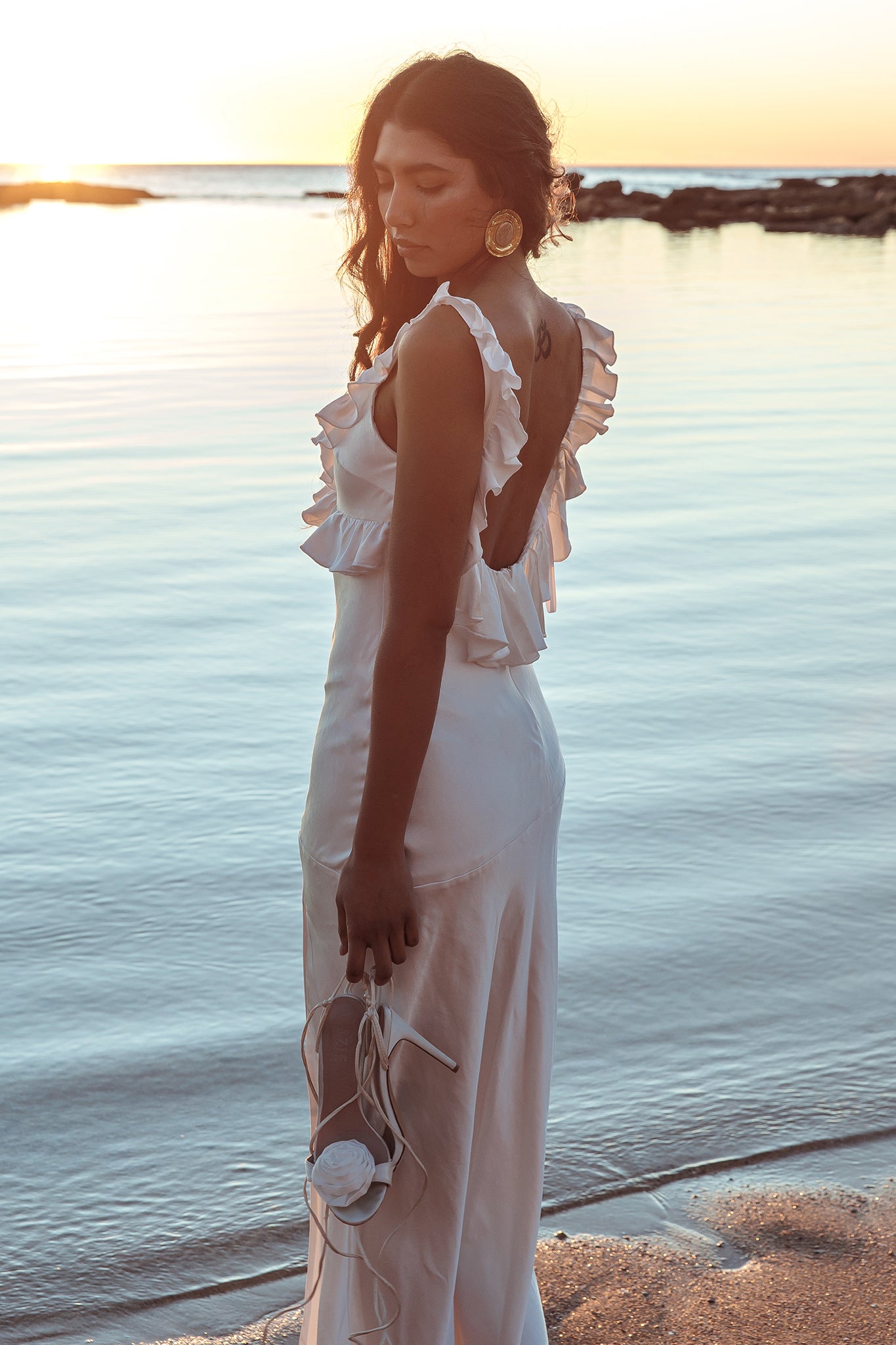 Alba Frill Trim Maxi Dress White by Selfie Leslie Australia