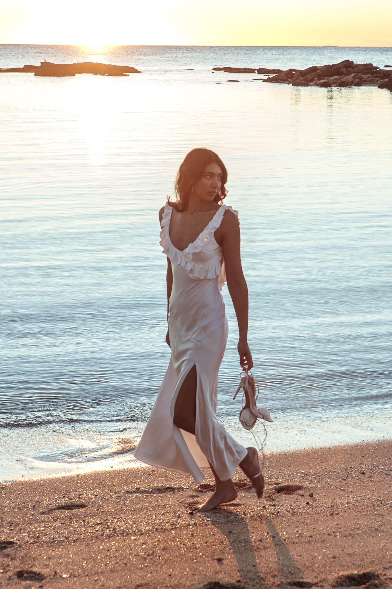 Alba Frill Trim Maxi Dress White by Selfie Leslie Australia