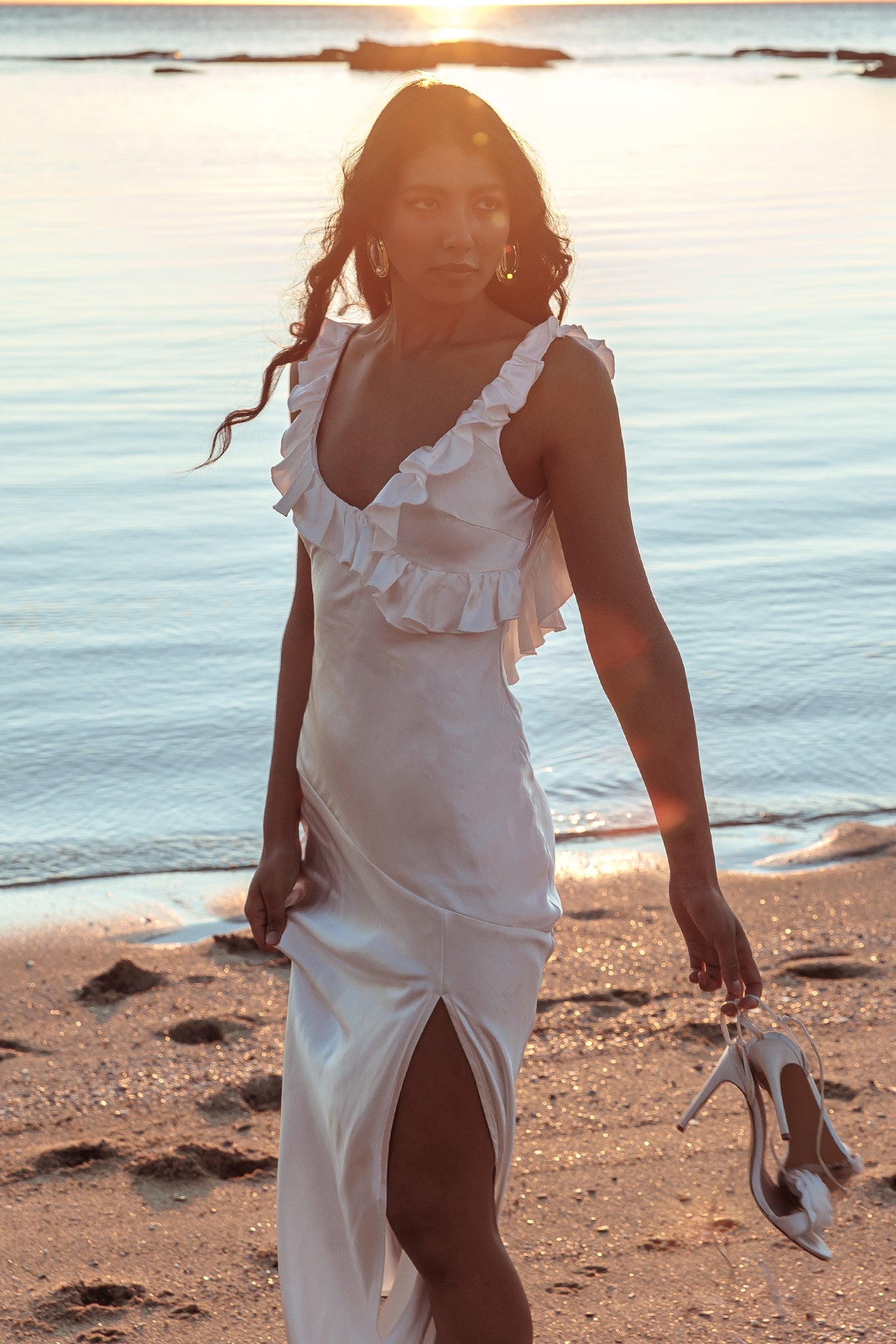 Alba Frill Trim Maxi Dress White by Selfie Leslie Australia