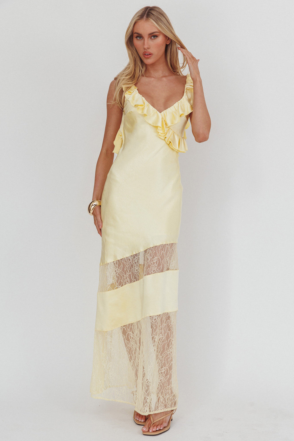 Alba Frill & Lace Trim Maxi Dress Butter by Selfie Leslie Australia