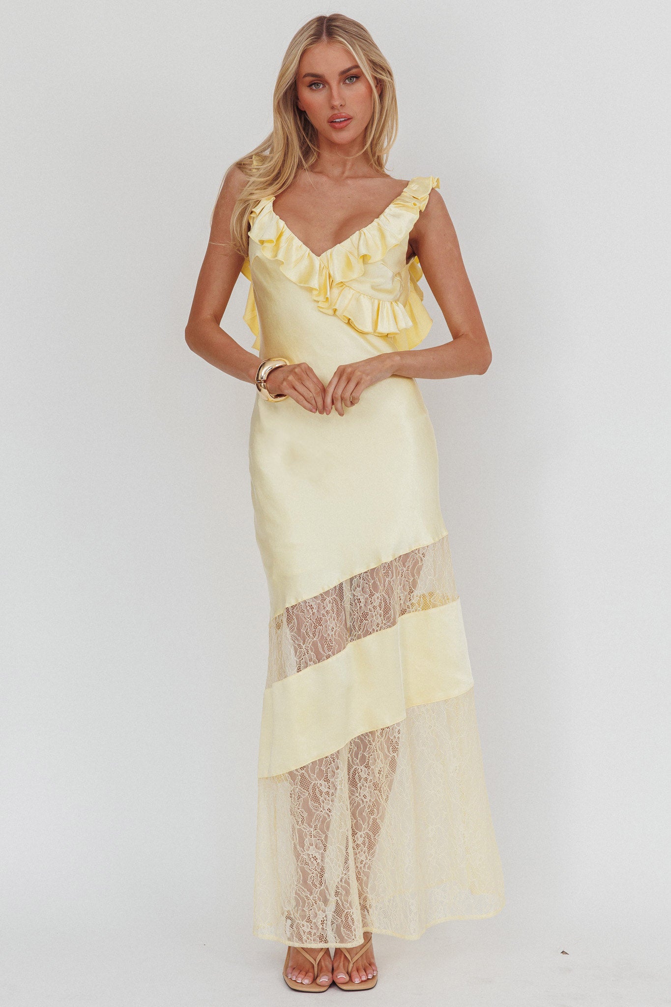 Alba Frill & Lace Trim Maxi Dress Butter by Selfie Leslie Australia