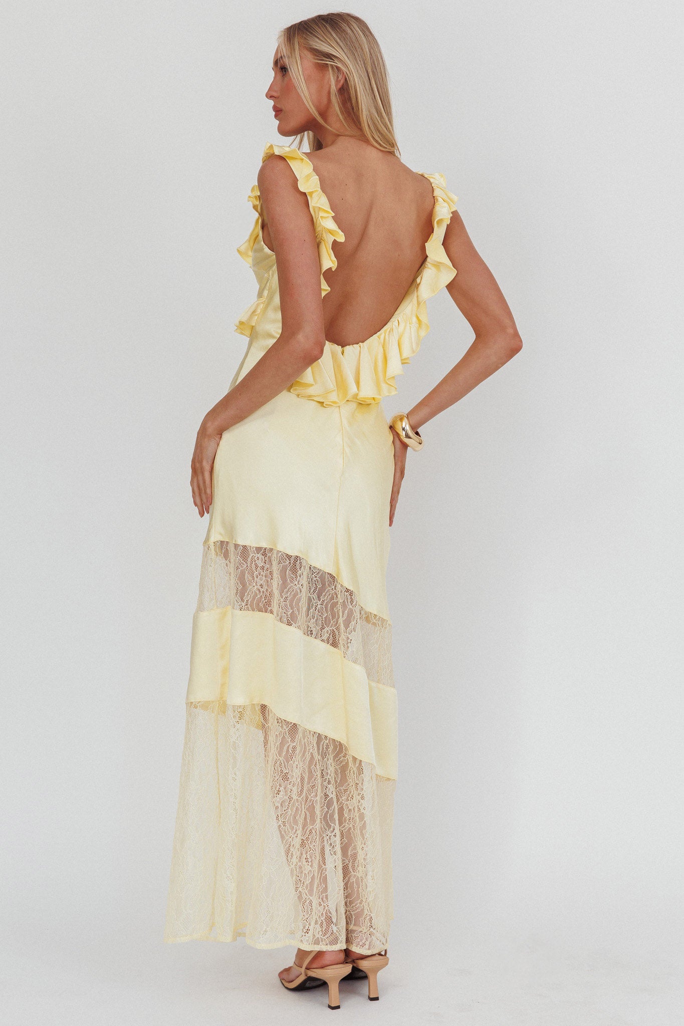 Alba Frill & Lace Trim Maxi Dress Butter by Selfie Leslie Australia