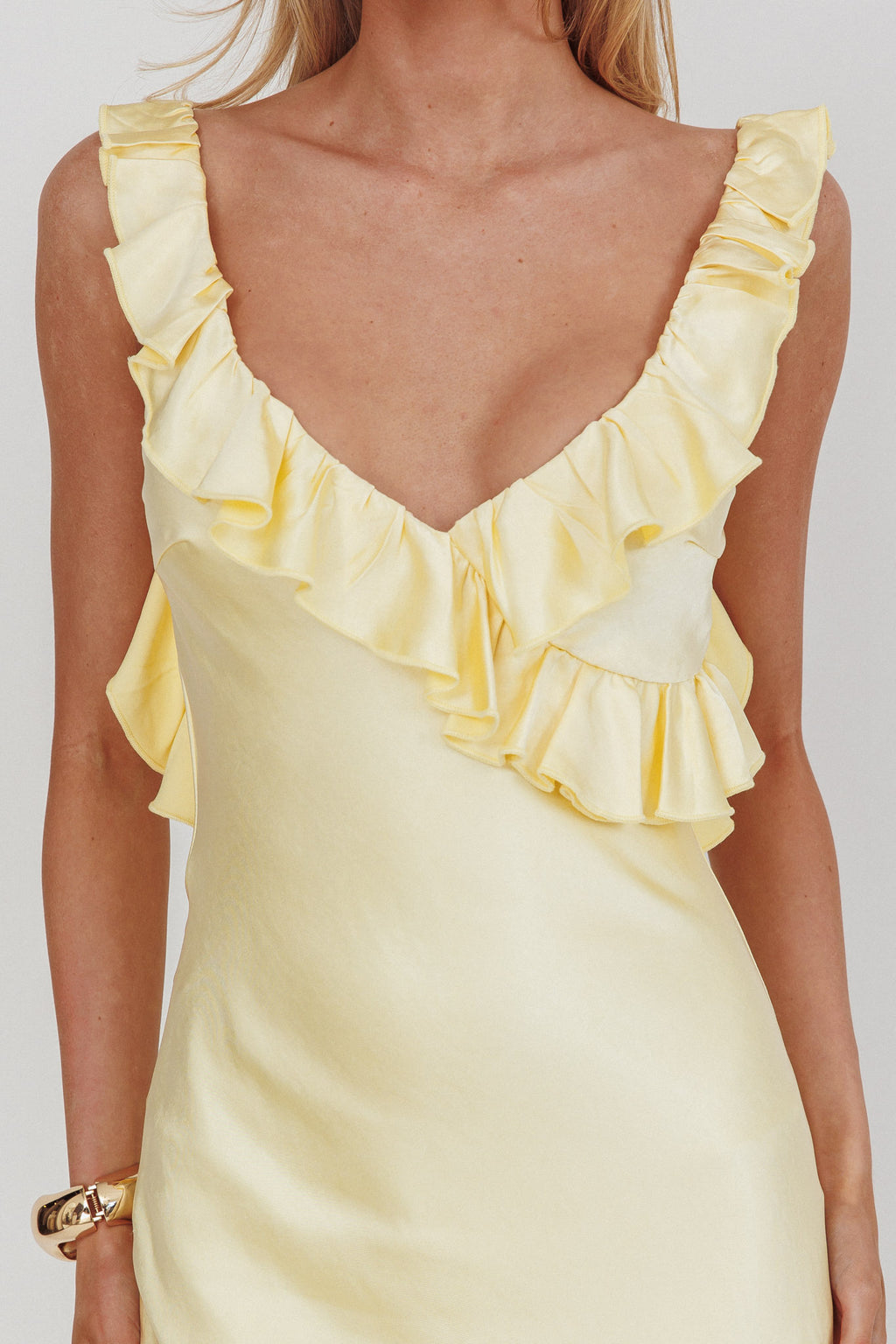 Alba Frill & Lace Trim Maxi Dress Butter by Selfie Leslie Australia