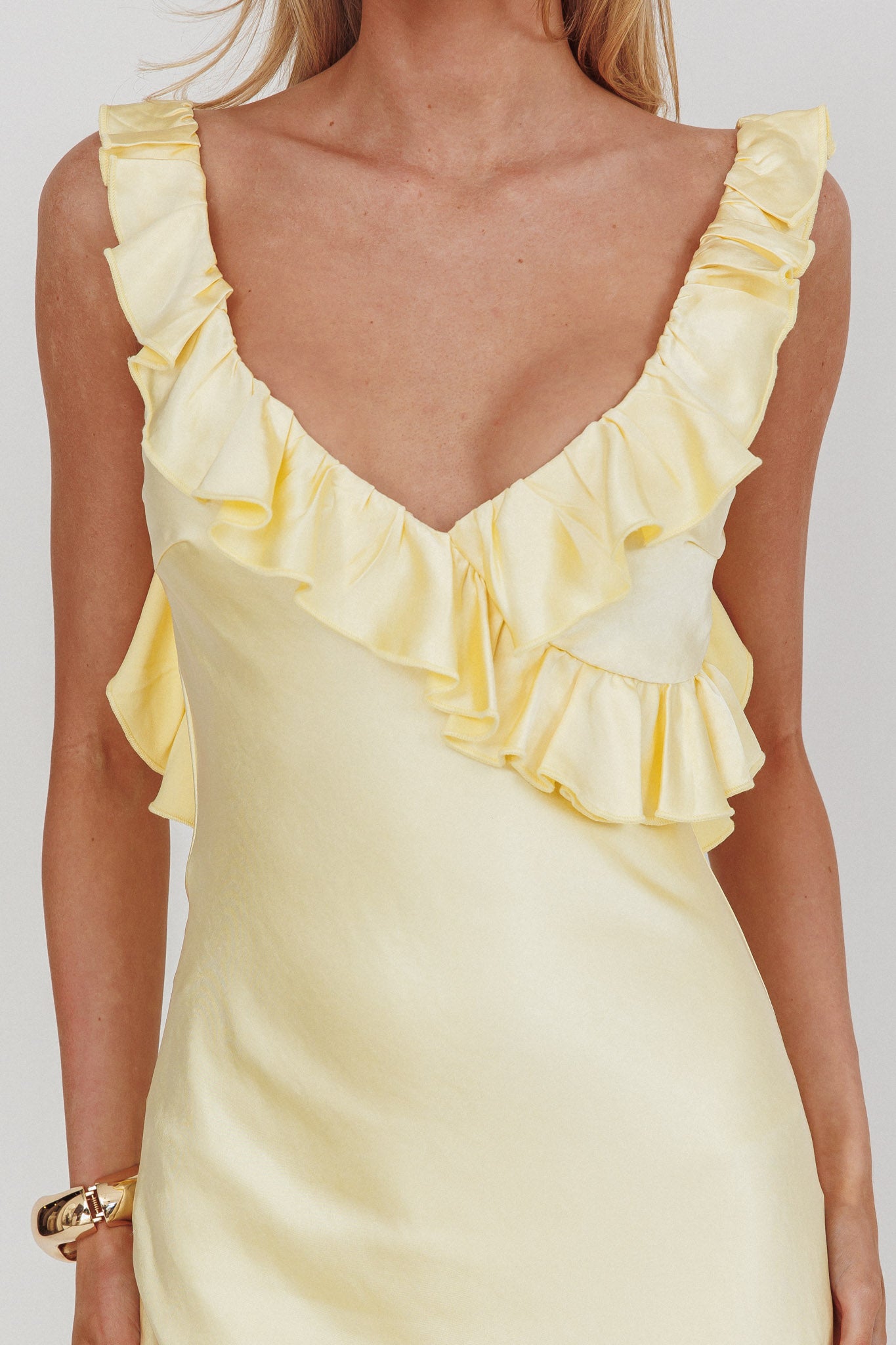 Alba Frill & Lace Trim Maxi Dress Butter by Selfie Leslie Australia