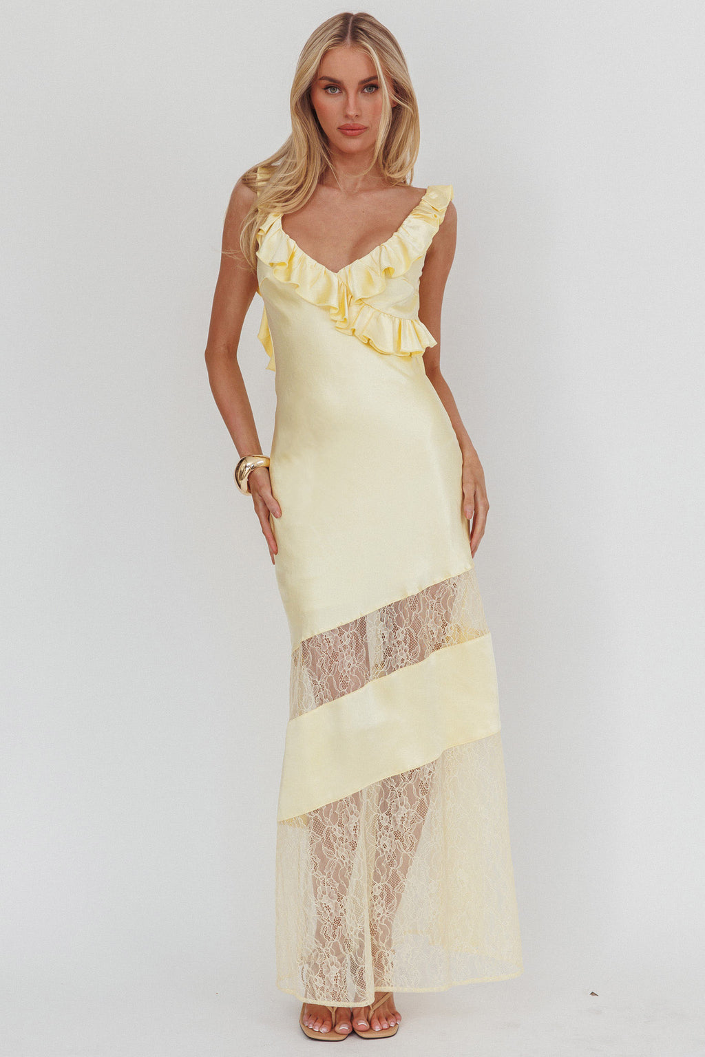 Alba Frill & Lace Trim Maxi Dress Butter by Selfie Leslie Australia