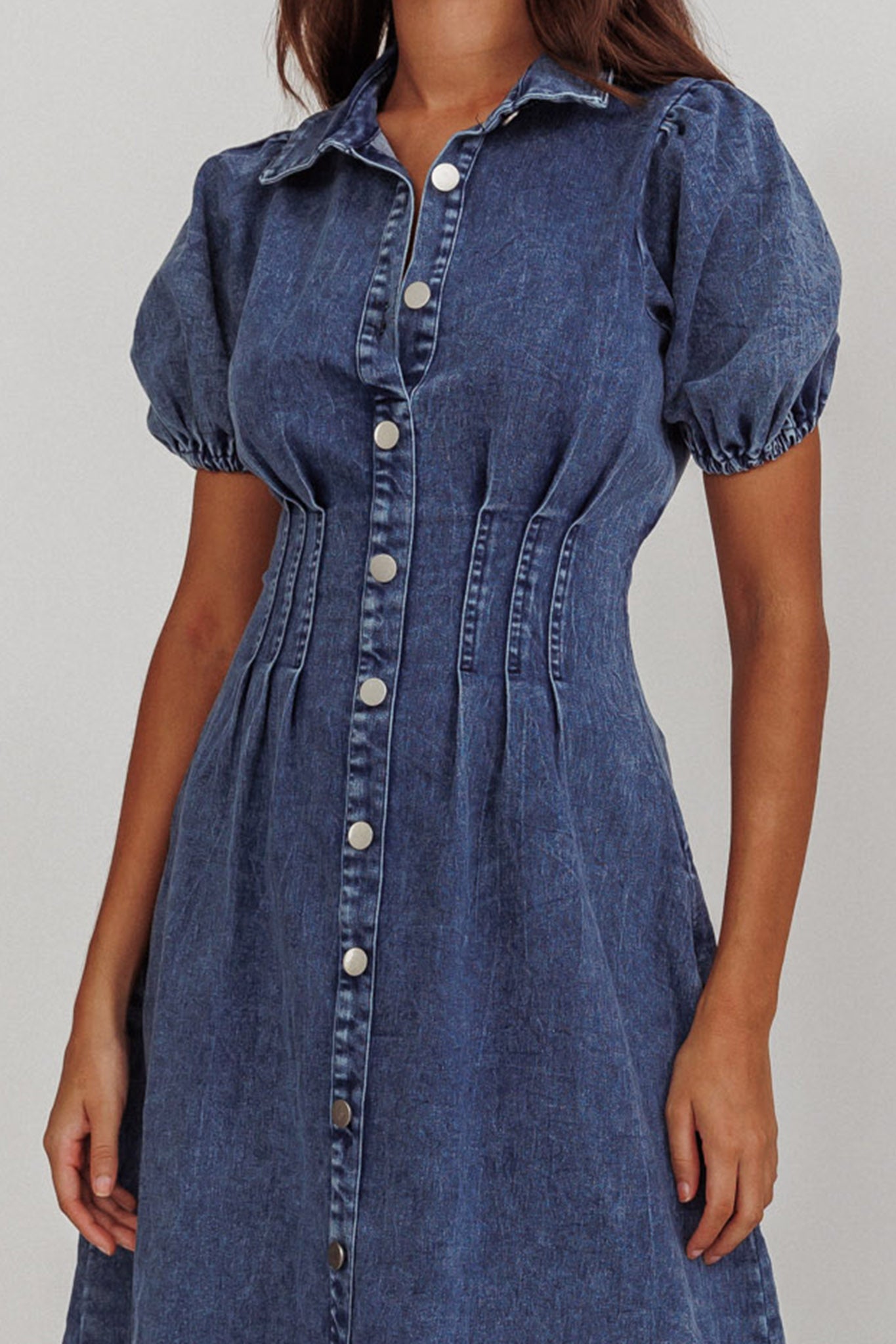 Zurich Pleated Waist Midi Dress Denim Dark Blue by Selfie Leslie Australia