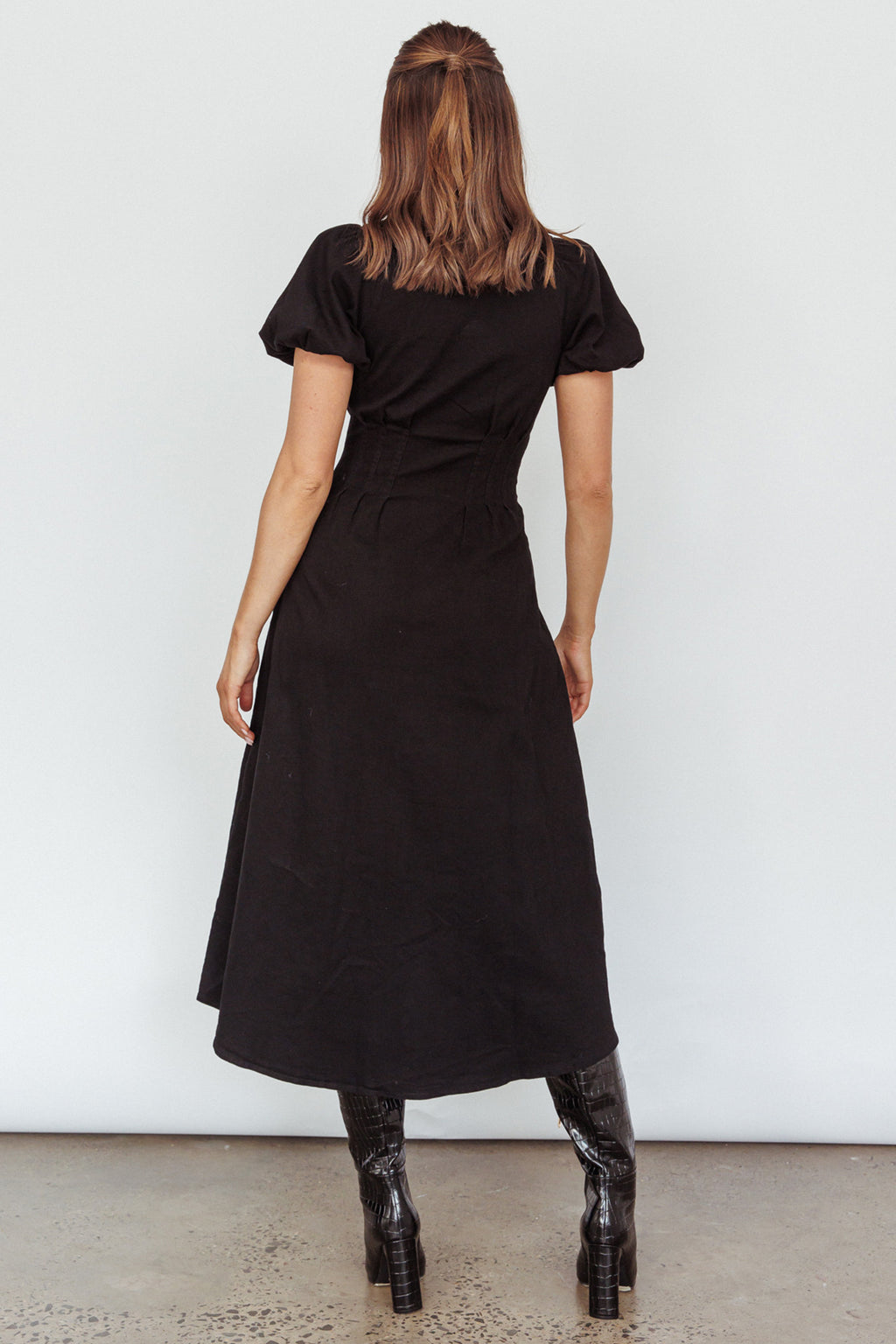 Zurich Pleated Waist Midi Dress Black by Selfie Leslie Australia