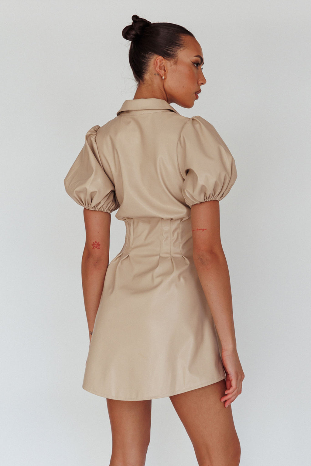 Zurich Pleated Waist Shirt Dress Faux Leather Nude by Selfie Leslie Australia