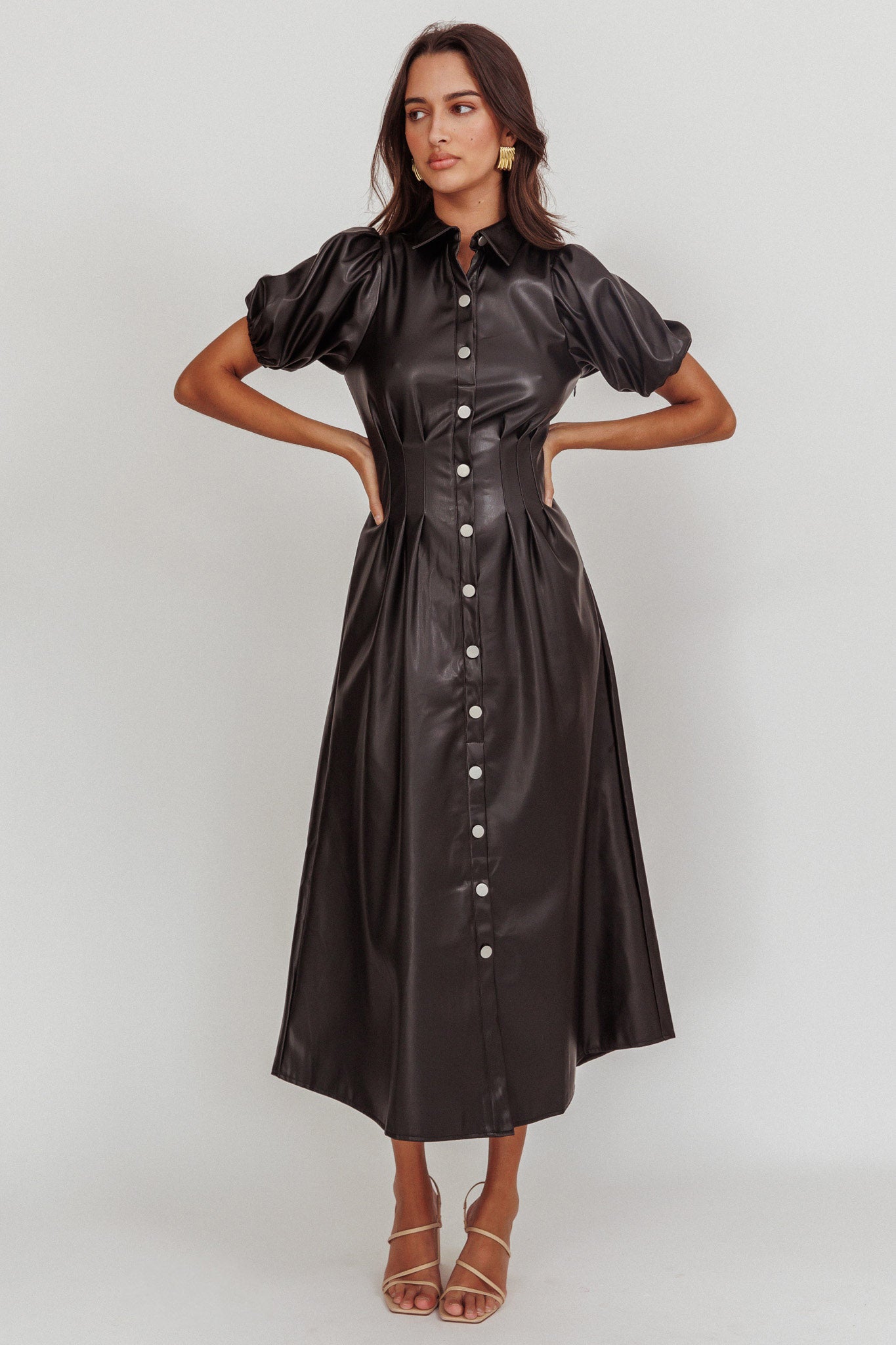 Zurich A-line Puff Sleeve Midi Dress Black by Selfie Leslie Australia
