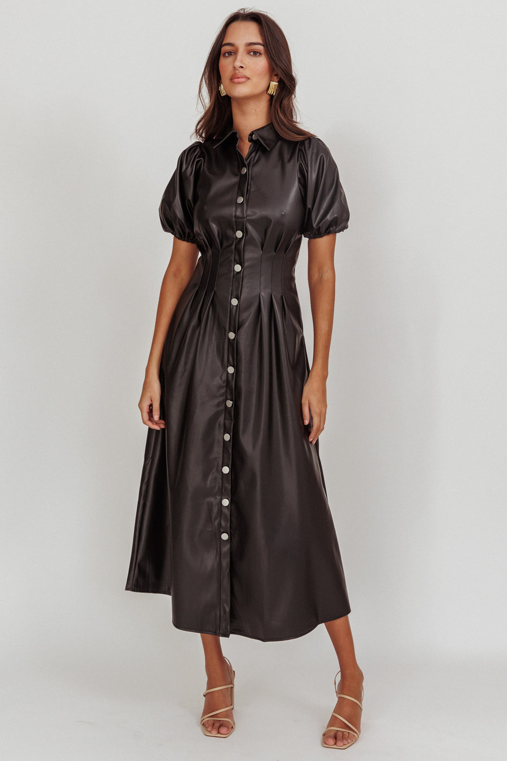 Zurich A-line Puff Sleeve Midi Dress Black by Selfie Leslie Australia