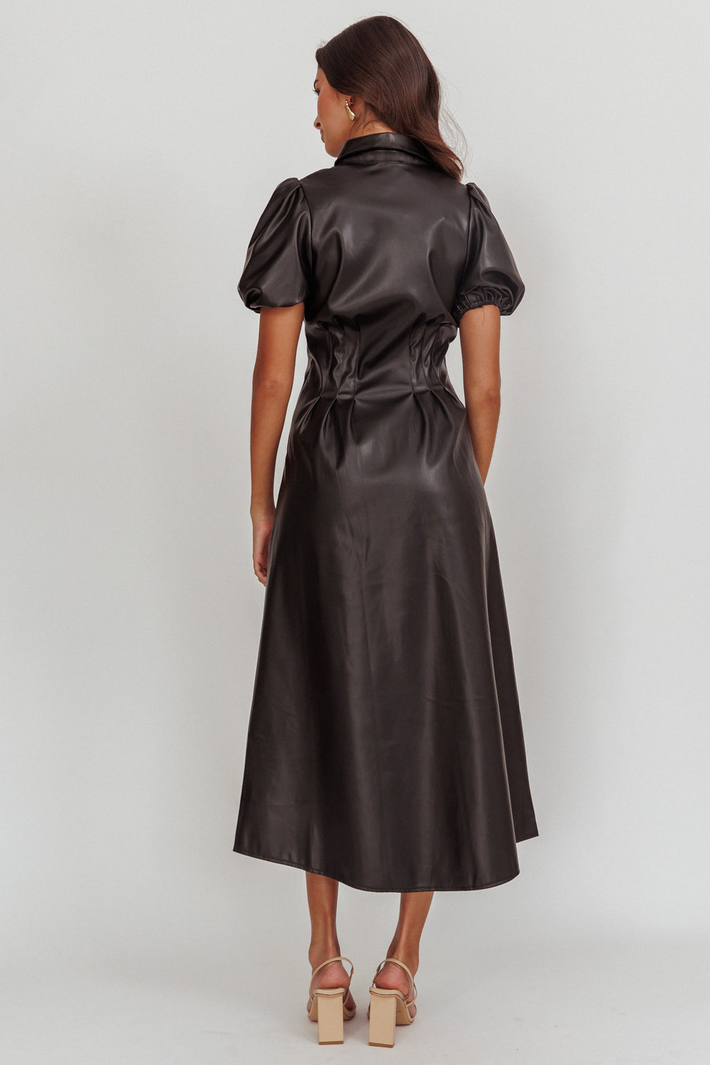 Zurich A-line Puff Sleeve Midi Dress Black by Selfie Leslie Australia