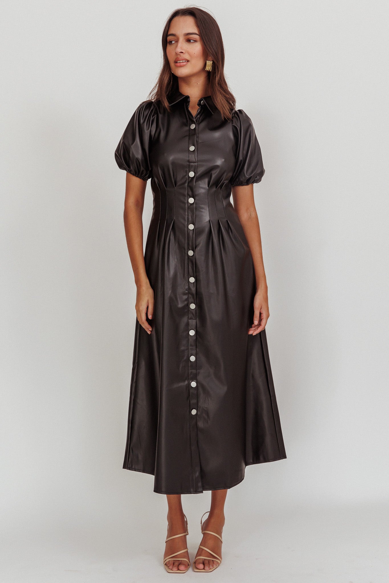 Zurich A-line Puff Sleeve Midi Dress Black by Selfie Leslie Australia