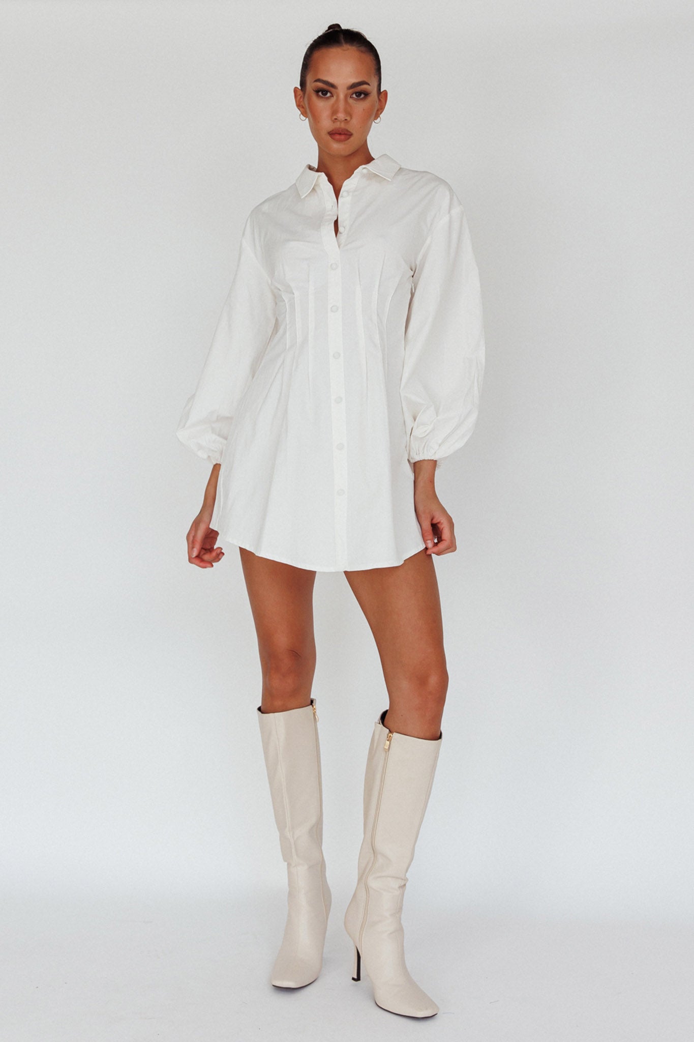 Zurich Long Sleeve Mini Dress White by Selfie Leslie Australia